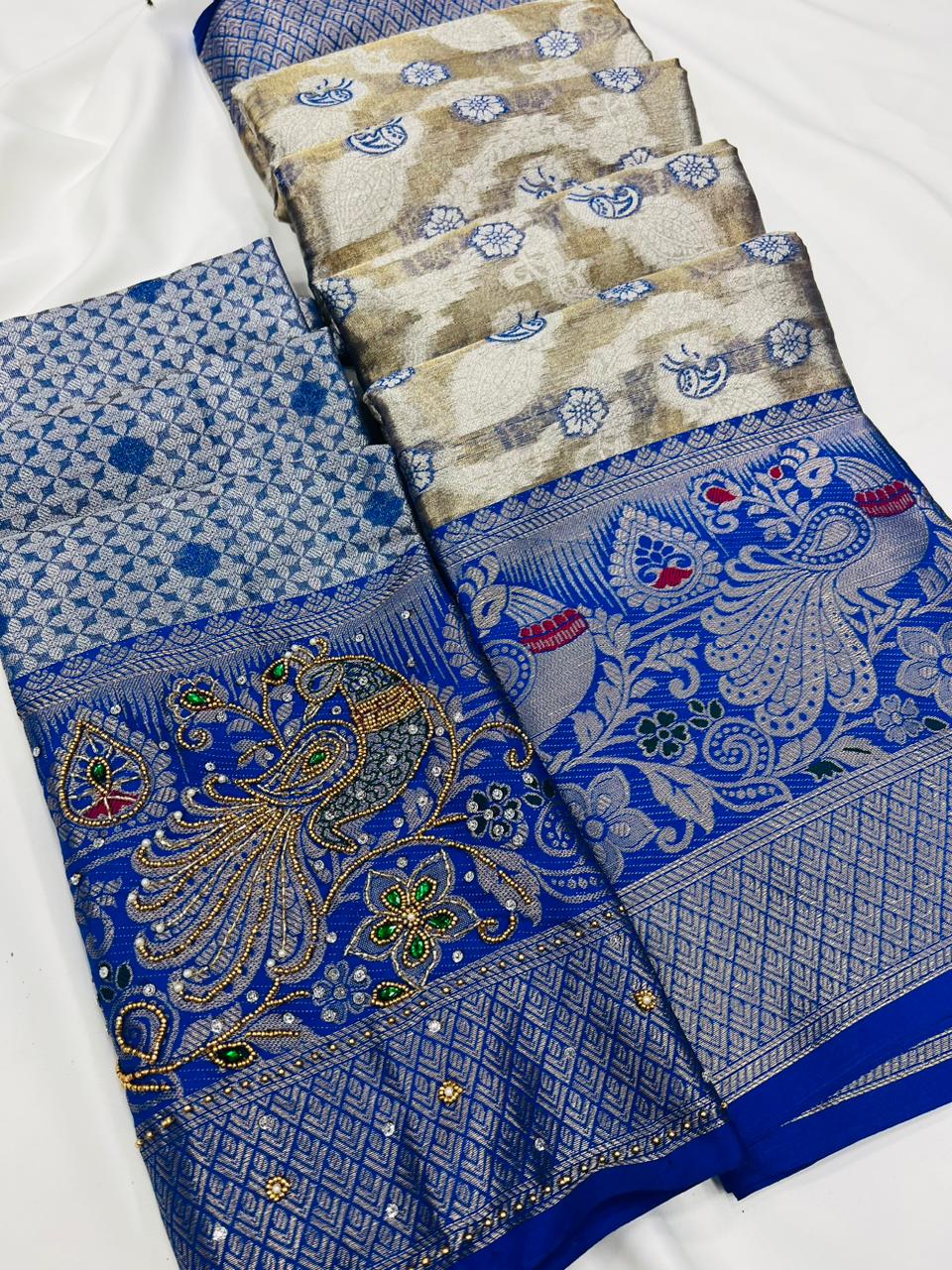 Designer khatli work Banarasi  Semi silk sarees 18835N