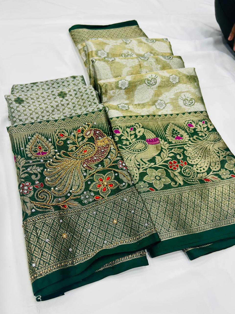Designer khatli work Banarasi  Semi silk sarees 18835N