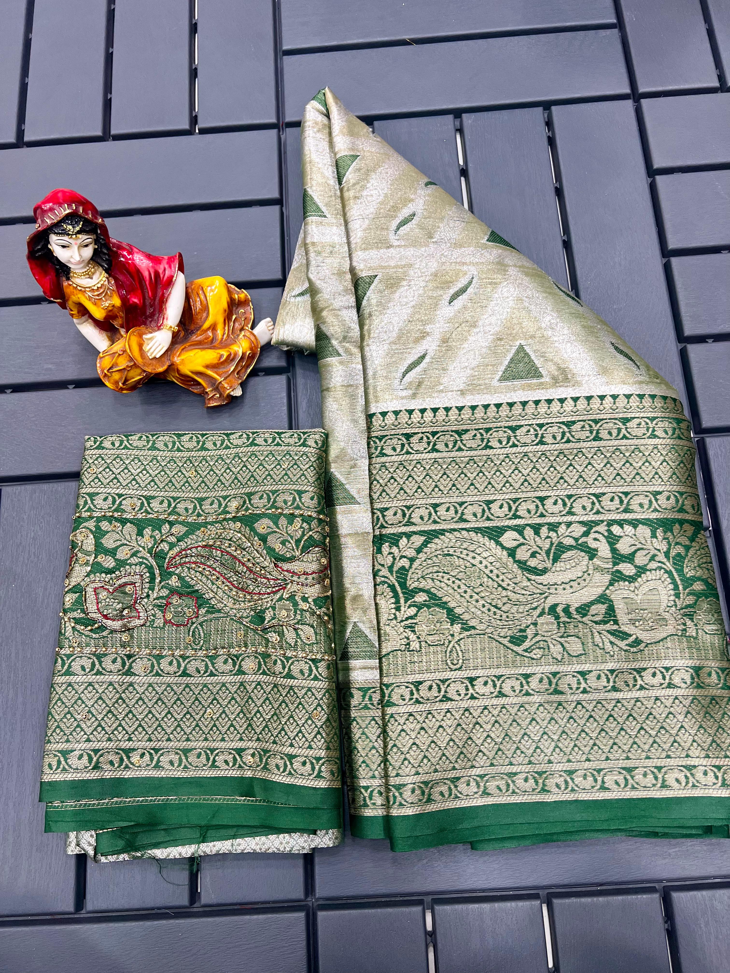 Designer khatli work Banarasi  Semi silk sarees 19056N