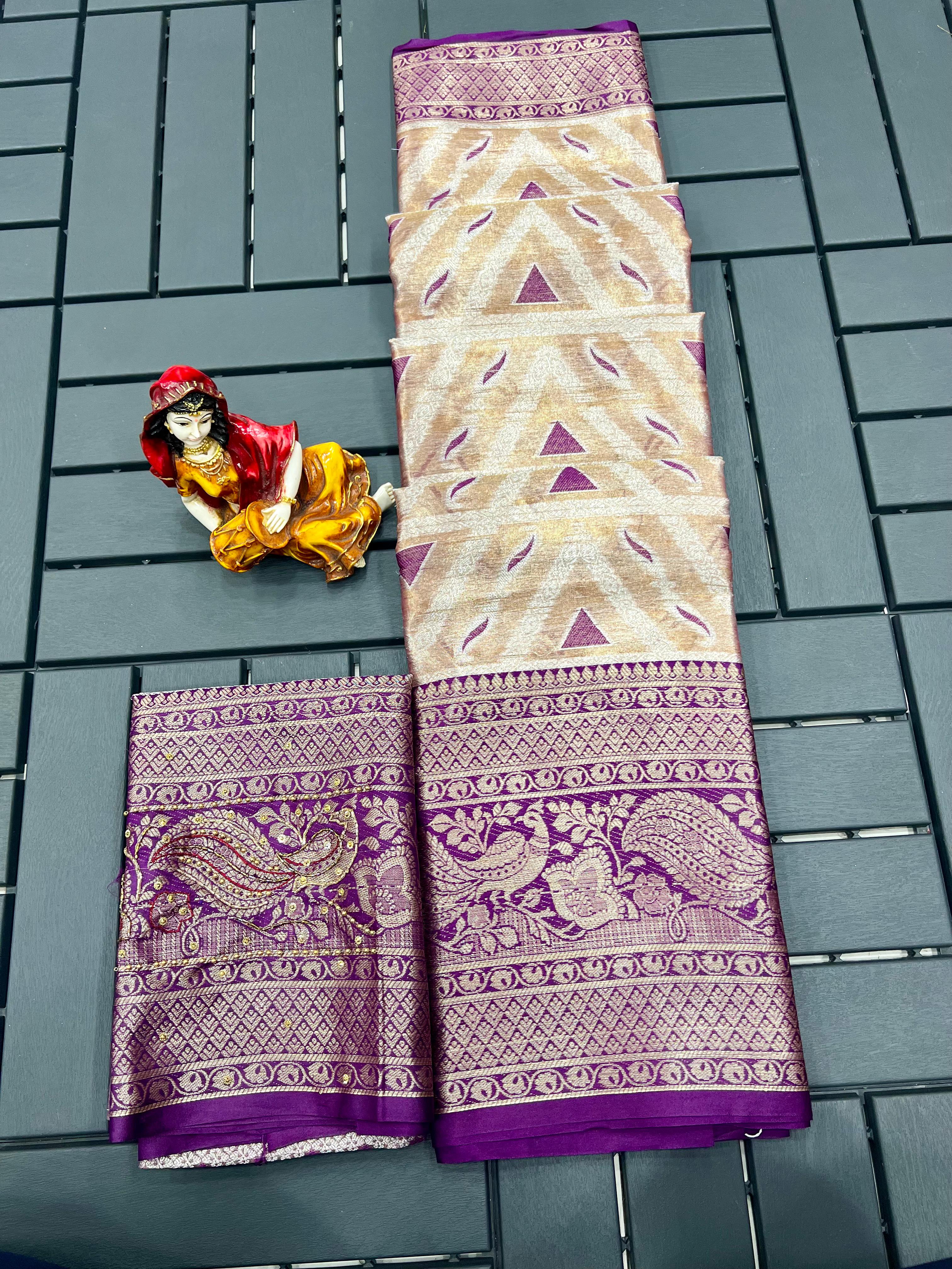 Designer khatli work Banarasi  Semi silk sarees 19056N
