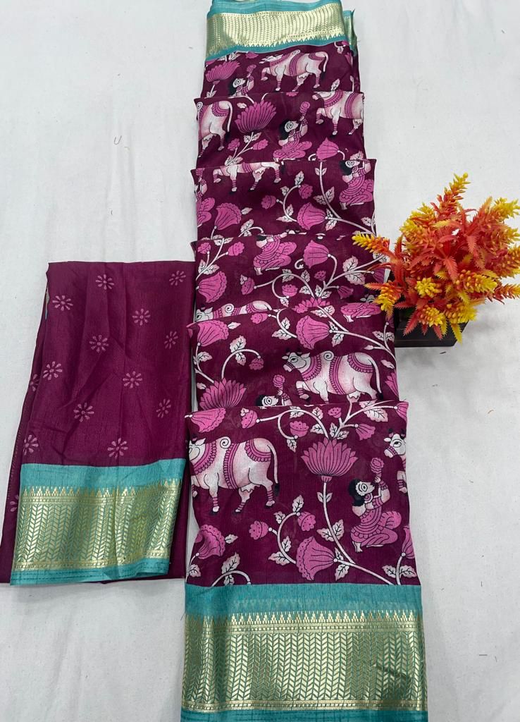 Dola Benny creppy soft smooth Semi-silk Saree With running blouse 15475N