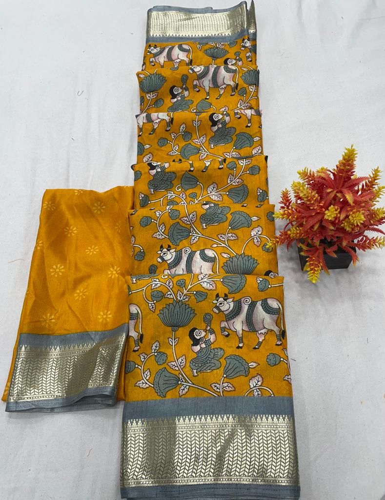 Dola Benny creppy soft smooth Semi-silk Saree With running blouse 15475N