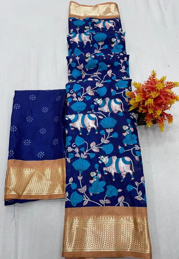 Dola Benny creppy soft smooth Semi-silk Saree With running blouse 15479N