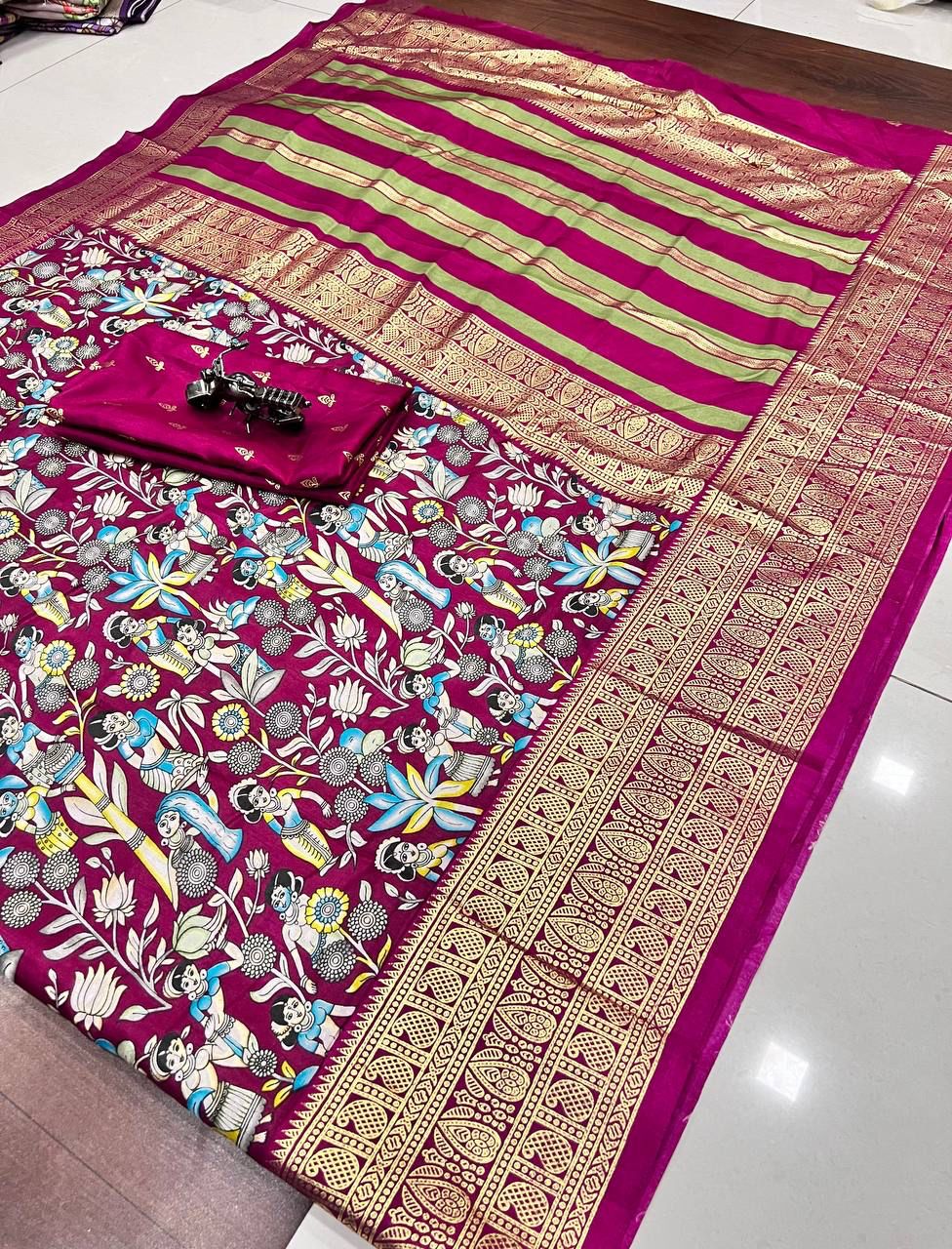 Dola Semi-silk Saree with foil Print Patola Saree 14793N -1
