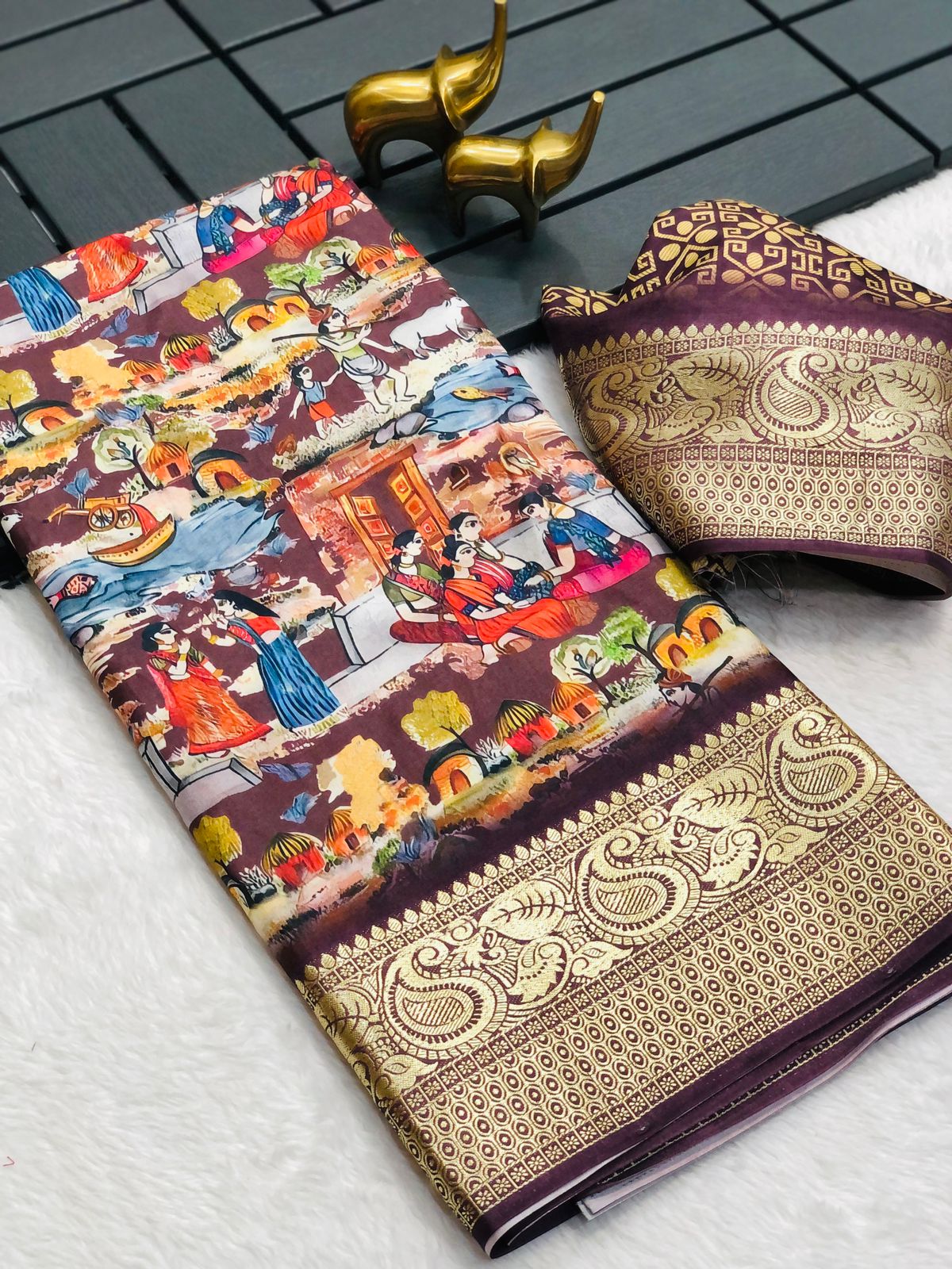 Dola viscos jacquard weaving border with kalamkari digital print & kalmakari pallu Saree 16257N