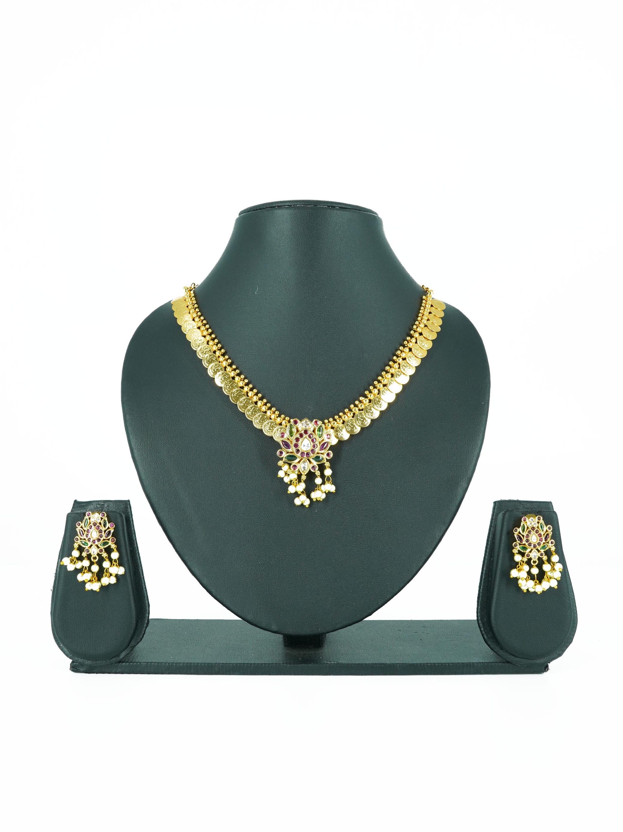 Elegant Short Coin Necklace Set with AD Stones 16196N