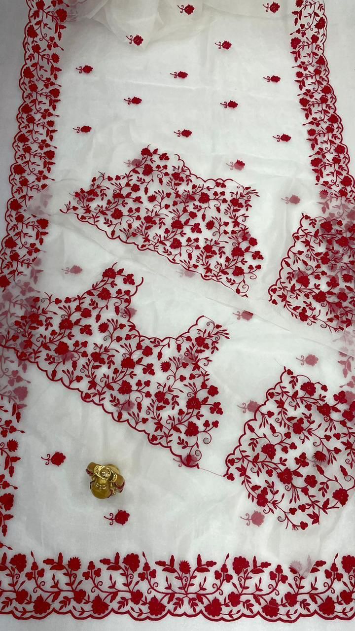 Embroidery multi thread work with cut work border Saree 17263N