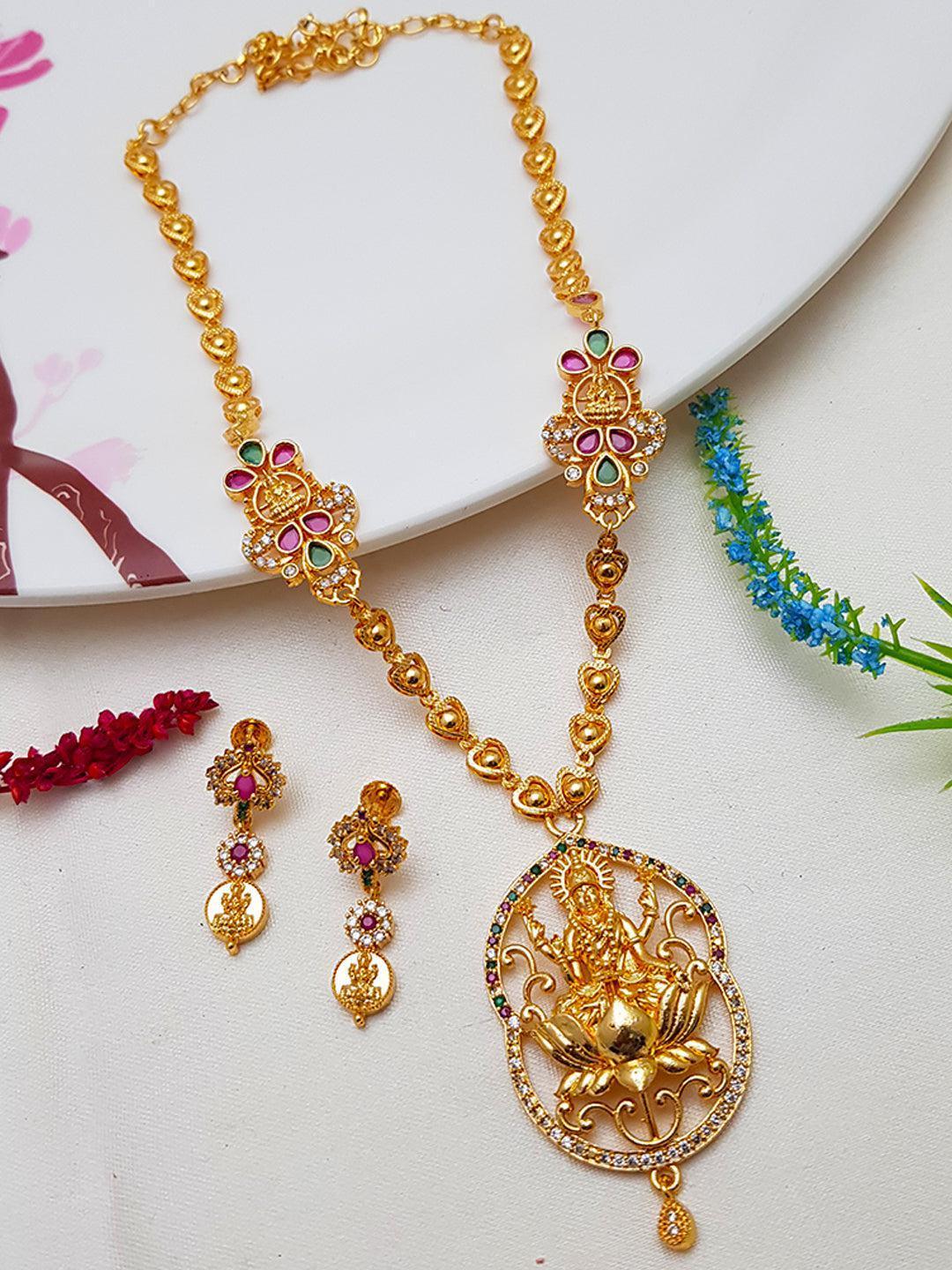 Exclusive CZ Laxmi Medium Length Necklace Set 7069N-Necklace Set-Griiham-Griiham