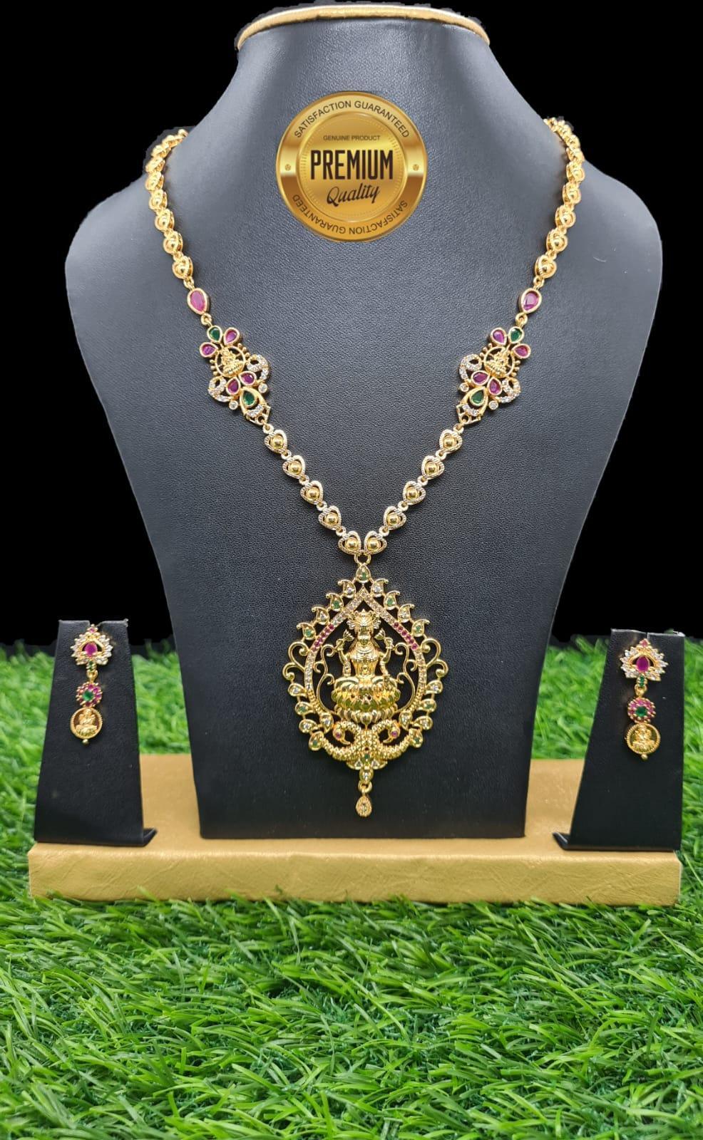 Exclusive CZ Laxmi Medium Length Necklace Set 7070N