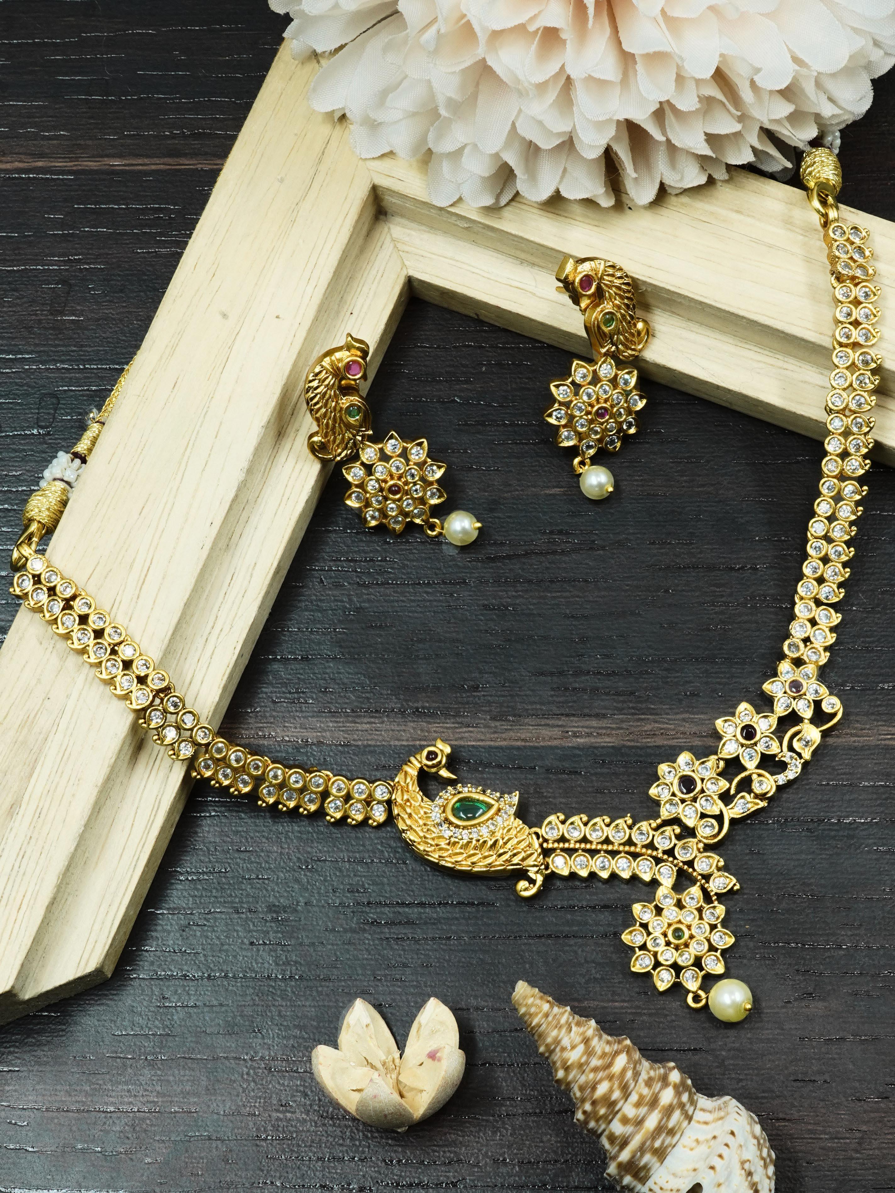 Exclusive Multi Colour designer Gold Plated Peacock Necklace set 12868N