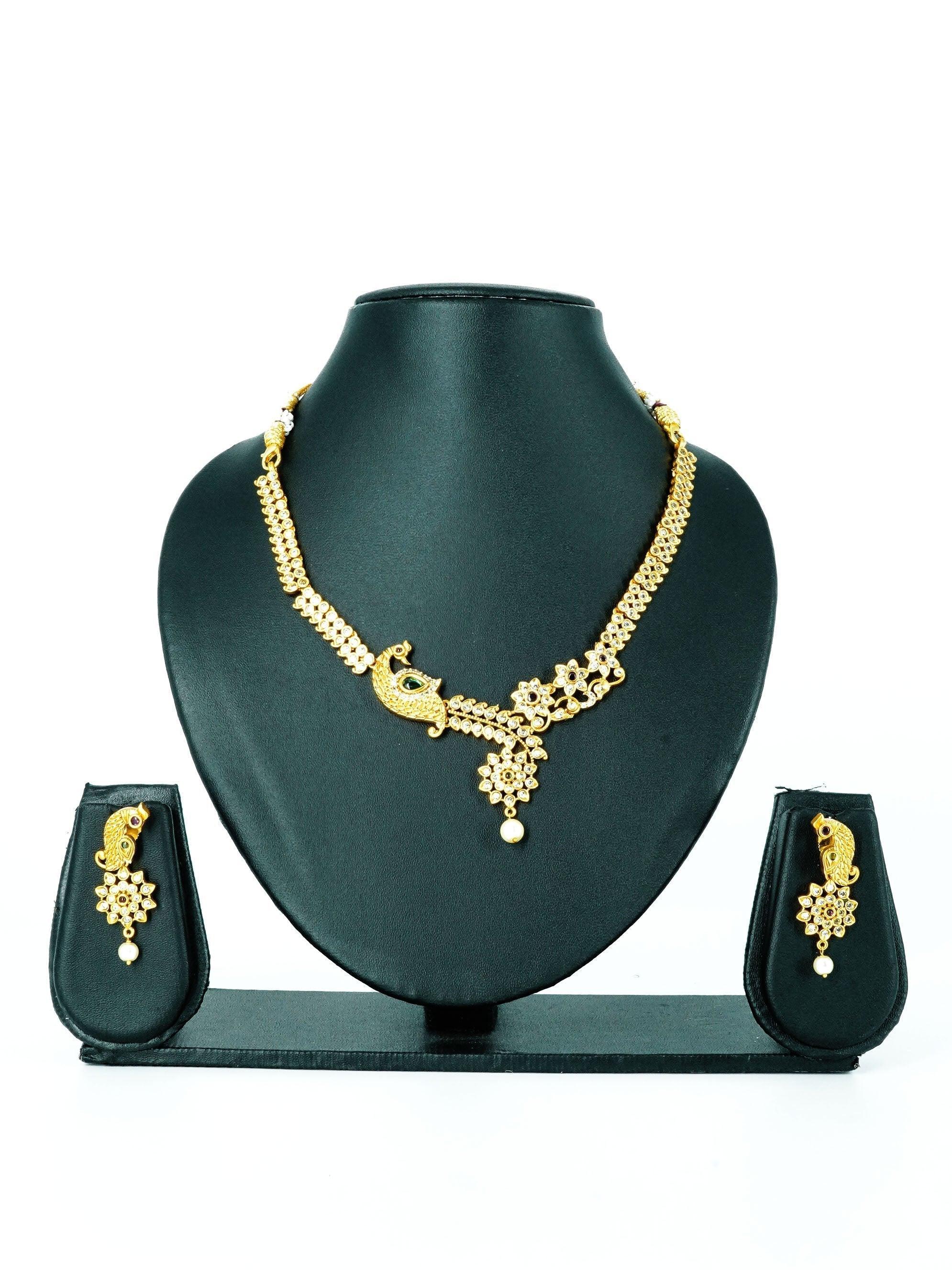Exclusive Multi Colour designer Gold Plated Peacock Necklace set 12868N - Griiham