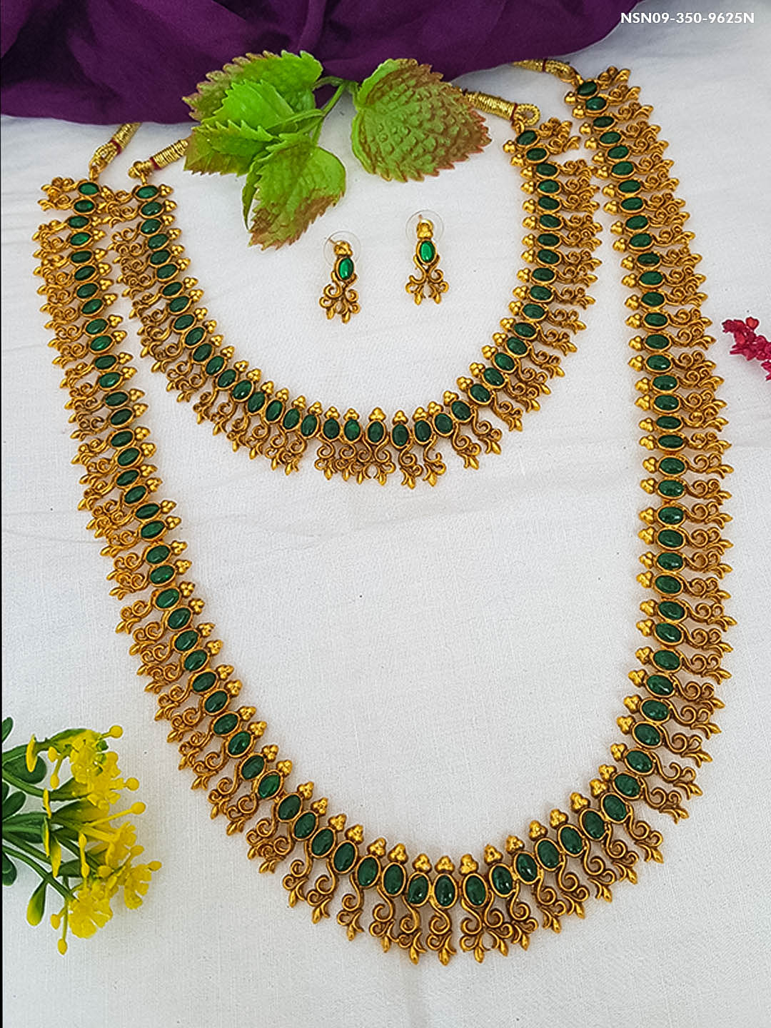 Exclusive Premium Gold finish multicolor stones Combo set 9625N