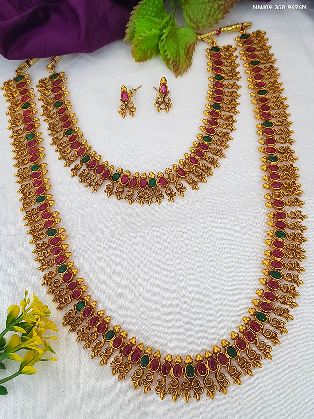 Exclusive Premium Gold finish multicolor stones Combo set 9625N