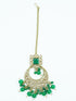 Faint gold finish Earring/jhumka/Dangler with Mang Tikka with Irish Green Color Stones 11764N - Griiham