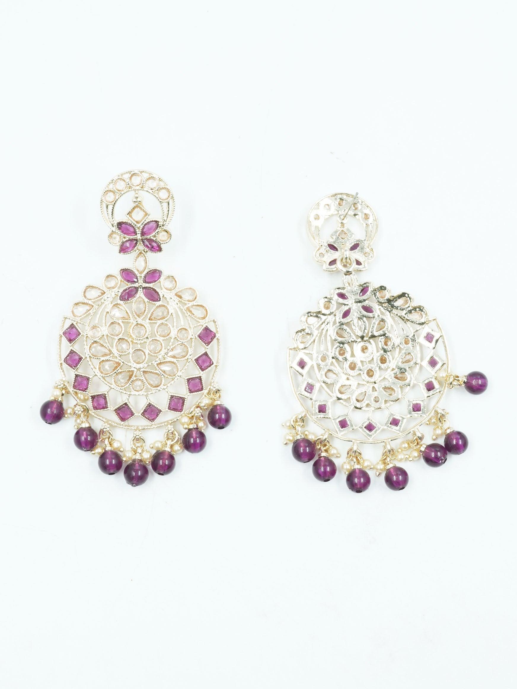 Faint gold finish Earring/jhumka/Dangler with Purple Color Stones 11808N - Griiham