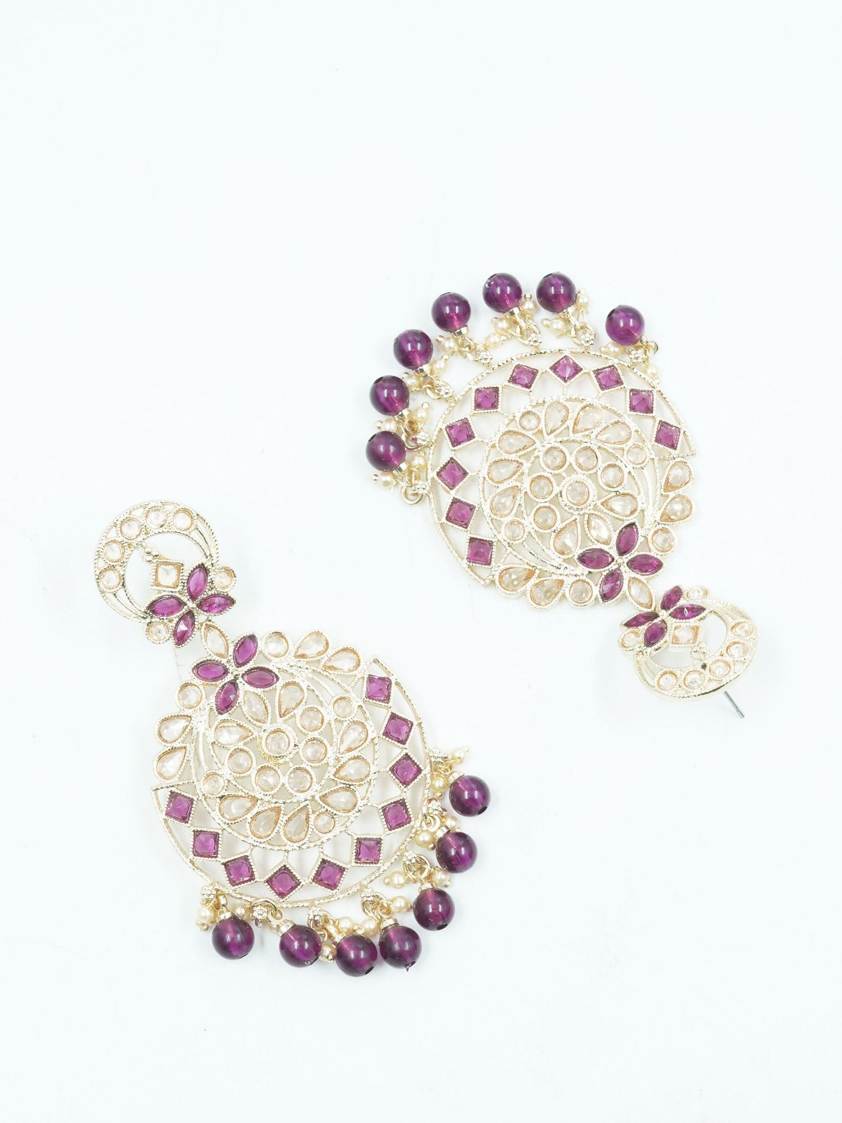 Faint gold finish Earring/jhumka/Dangler with Purple Color Stones 11808N - Griiham