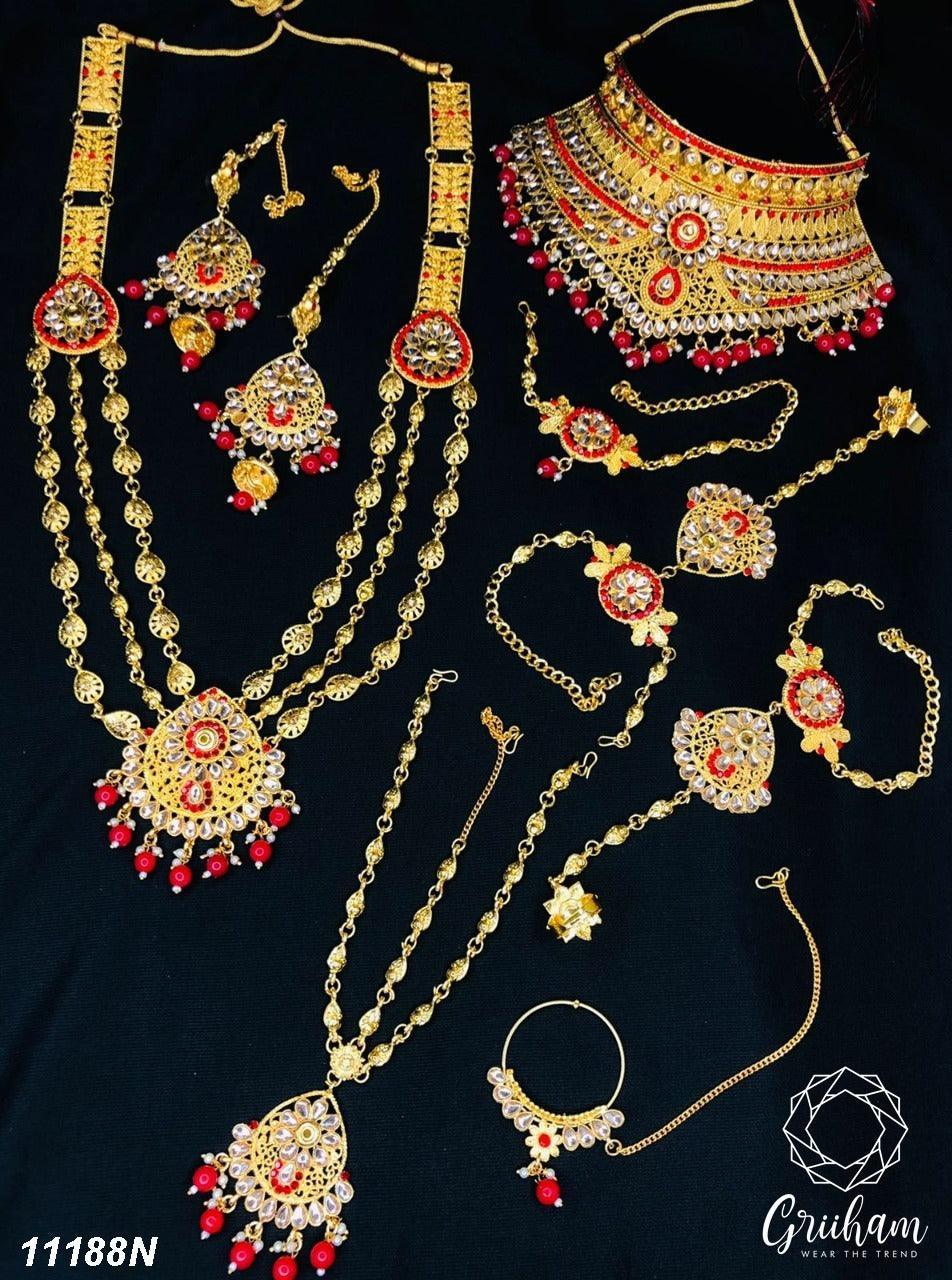 Fancy Dulhan set Gold Polish Bridal jewelry Set combo 11188N - Griiham