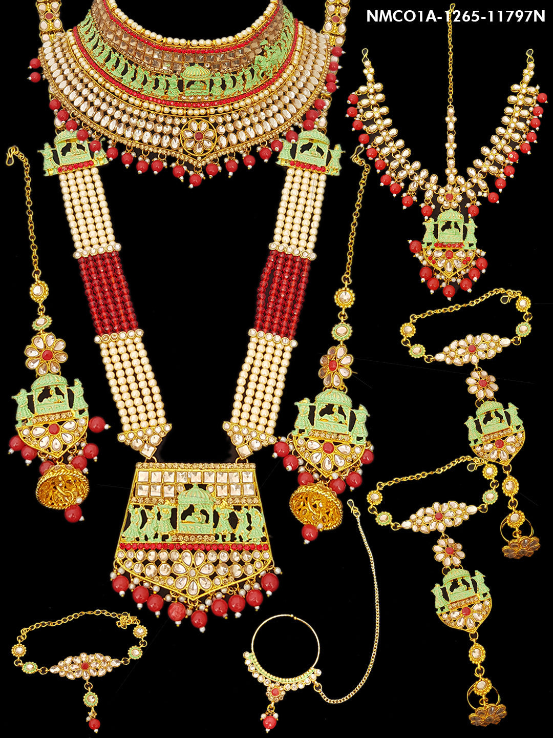 Fancy Dulhan set Gold Polish Bridal jewelry Set combo Meenkari and kundan 11797N
