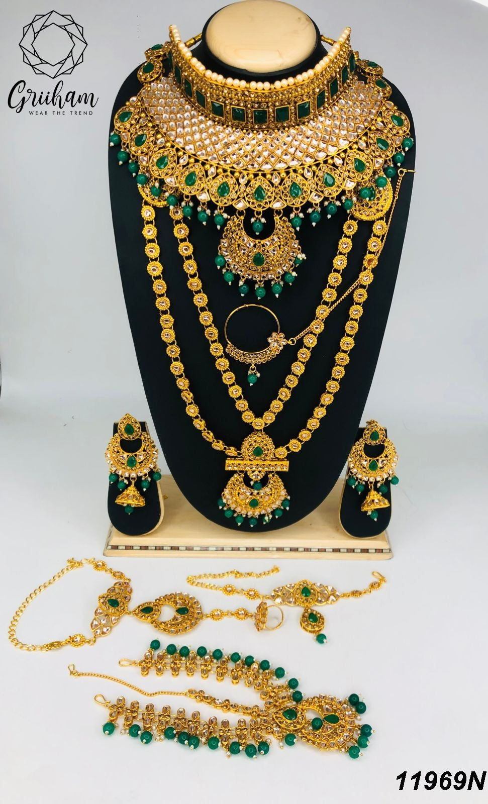 Fancy Dulhan set Gold Polish Bridal jewelry Set combo Meenkari and kundan 11969N