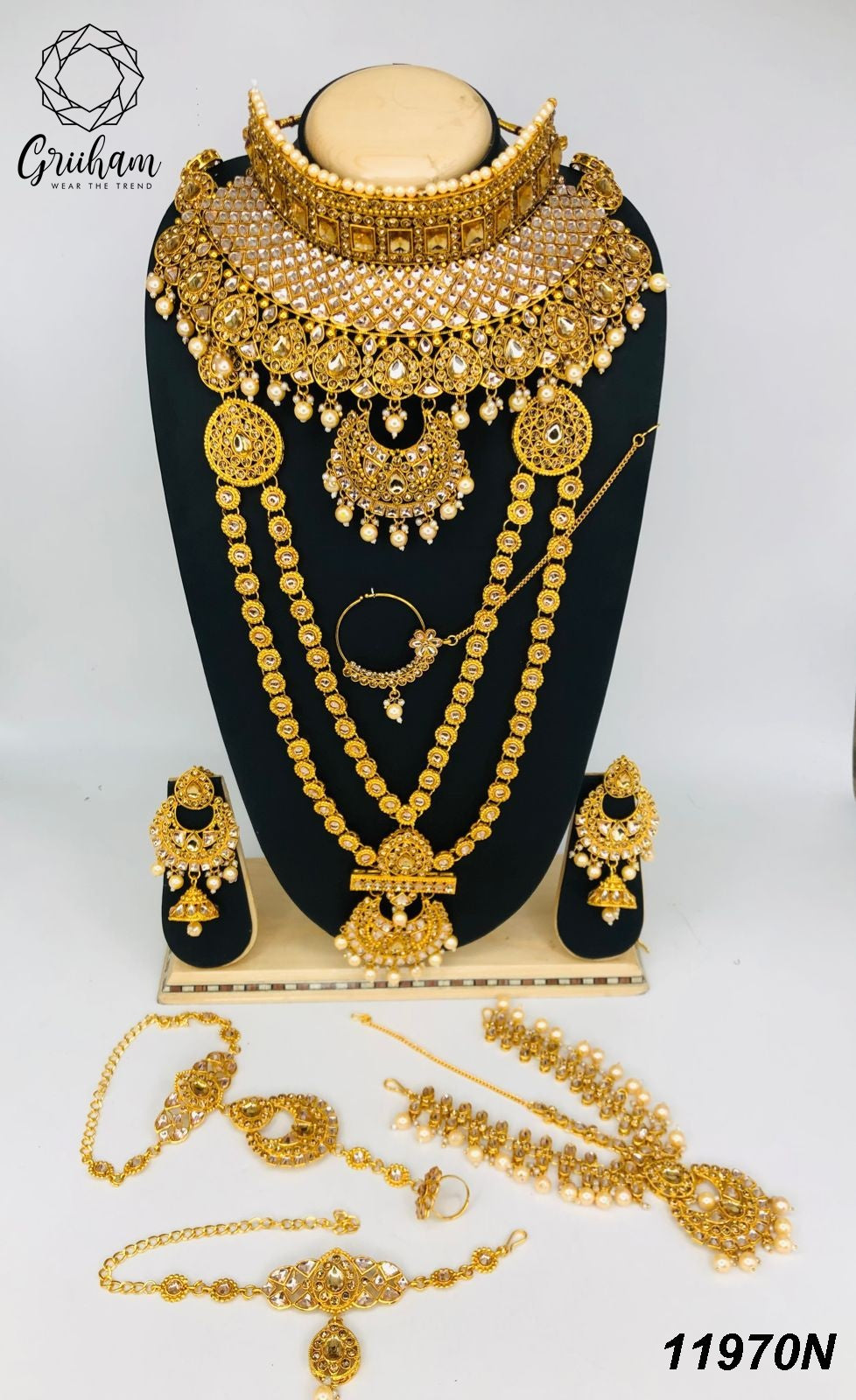 Fancy Dulhan set Gold Polish Bridal jewelry Set combo Meenkari and kundan 11970N