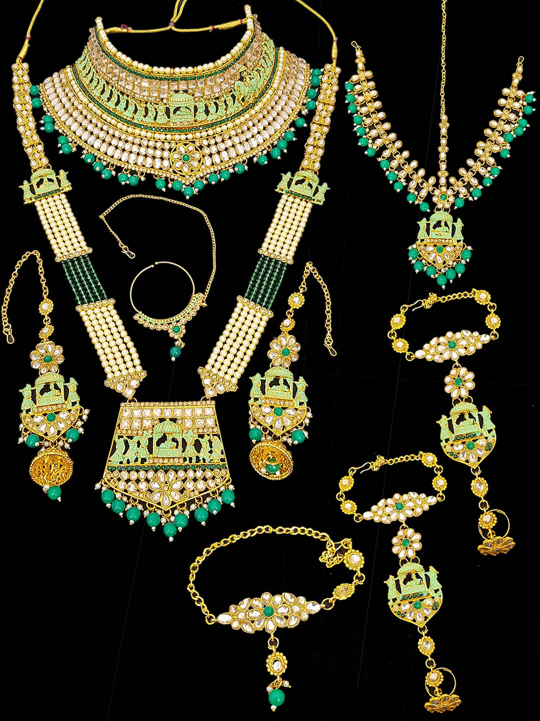 Fancy Dulhan set Gold Polish Bridal jewelry Set combo Meenkari and kundan 11971N