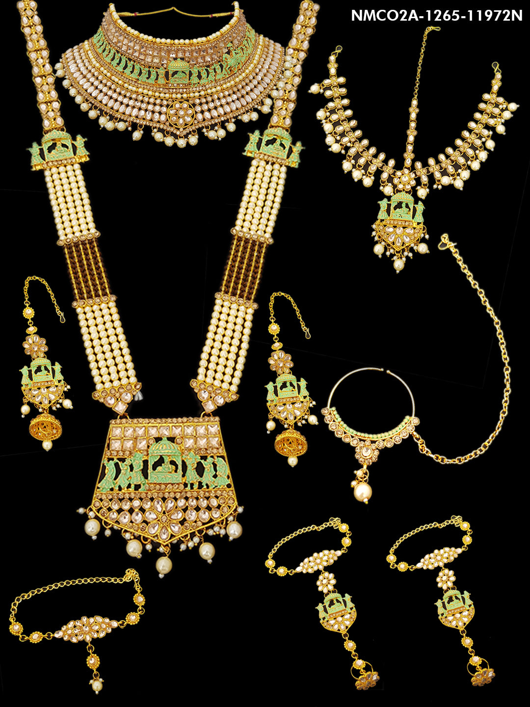 Fancy Dulhan set Gold Polish Bridal jewelry Set combo Meenkari and kundan 11972N