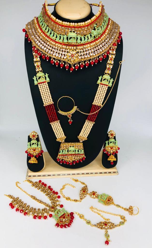 Fancy Dulhan set Gold Polish Bridal jewelry Set combo Meenkari and kundan