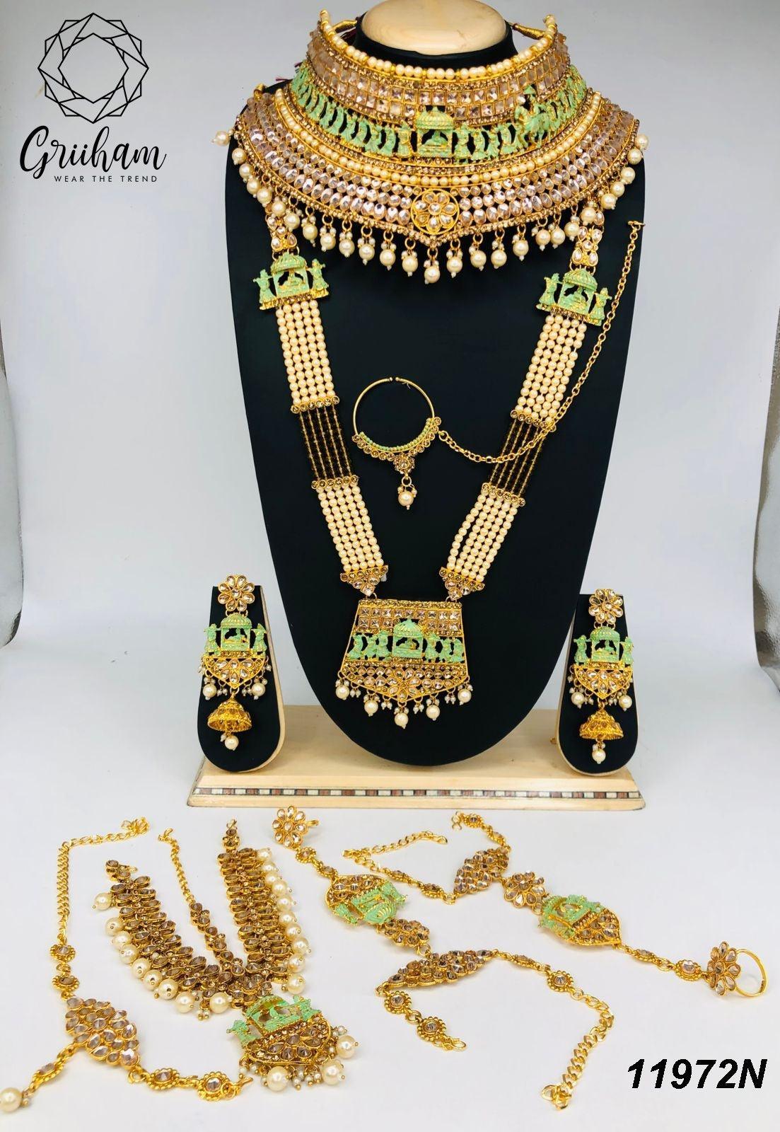 Fancy Dulhan set Gold Polish Bridal jewelry Set combo Meenkari and