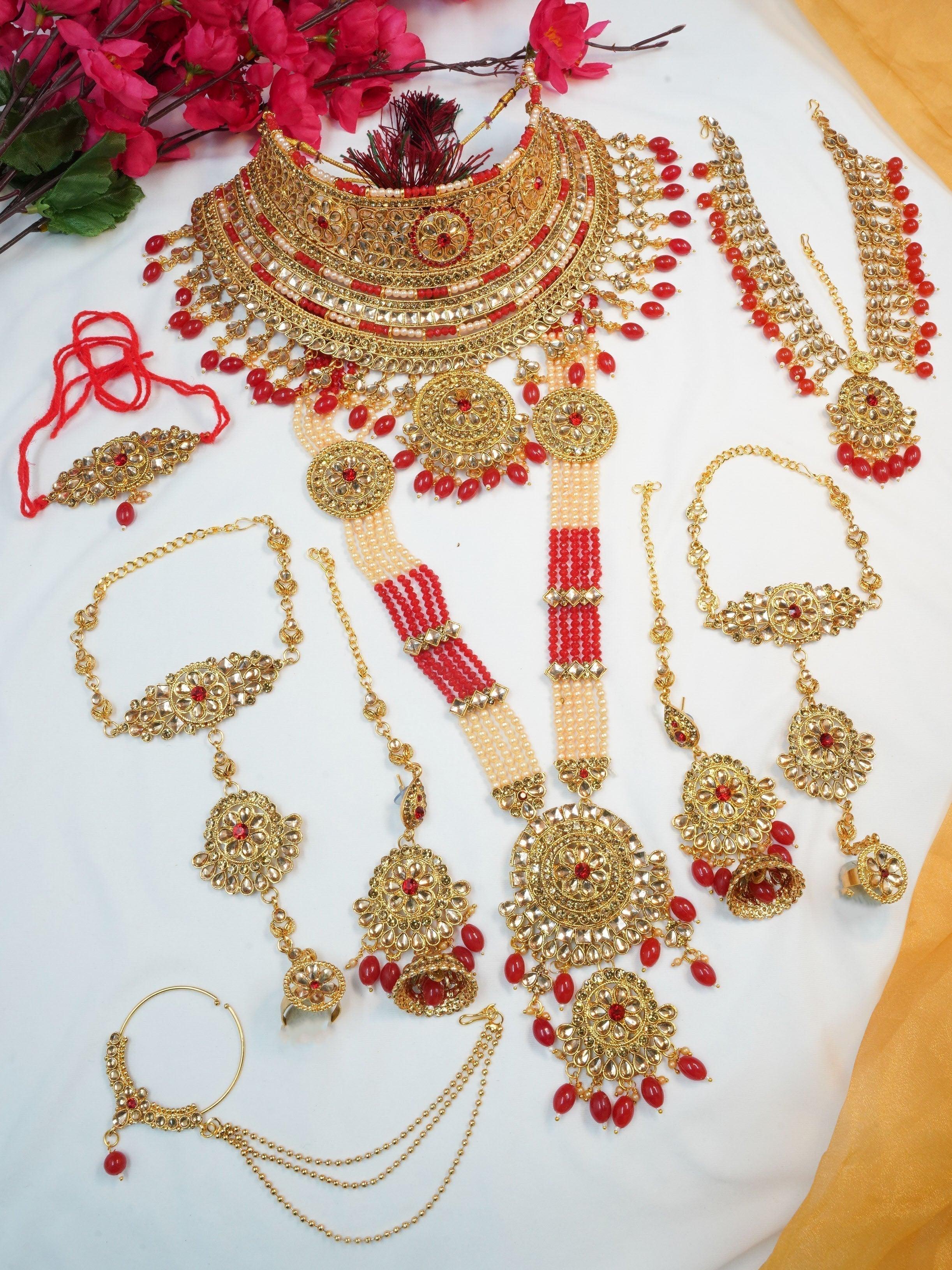 Fancy Dulhan set Gold Polish Bridal jewelry Set combo