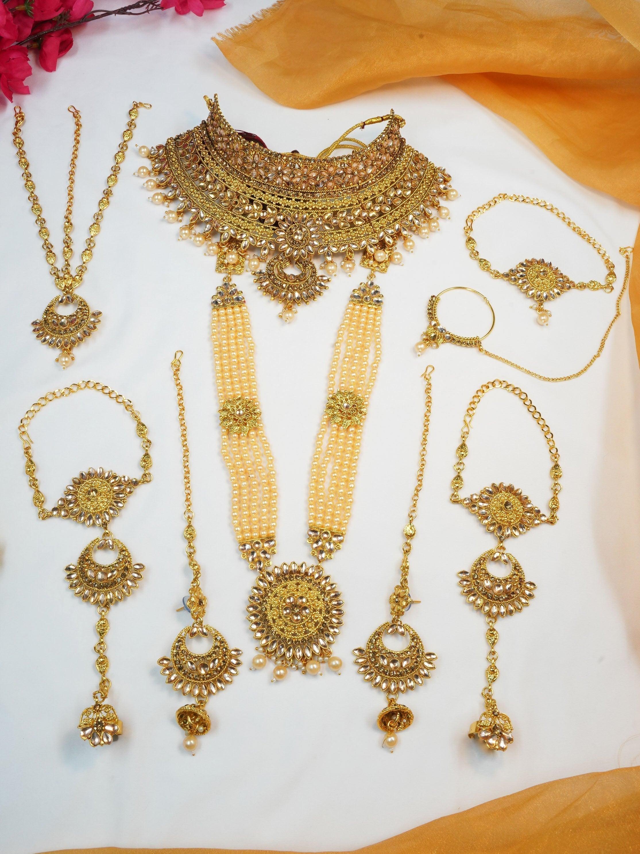 Fancy Dulhan set Gold Polish Bridal jewelry Set combo Griiham