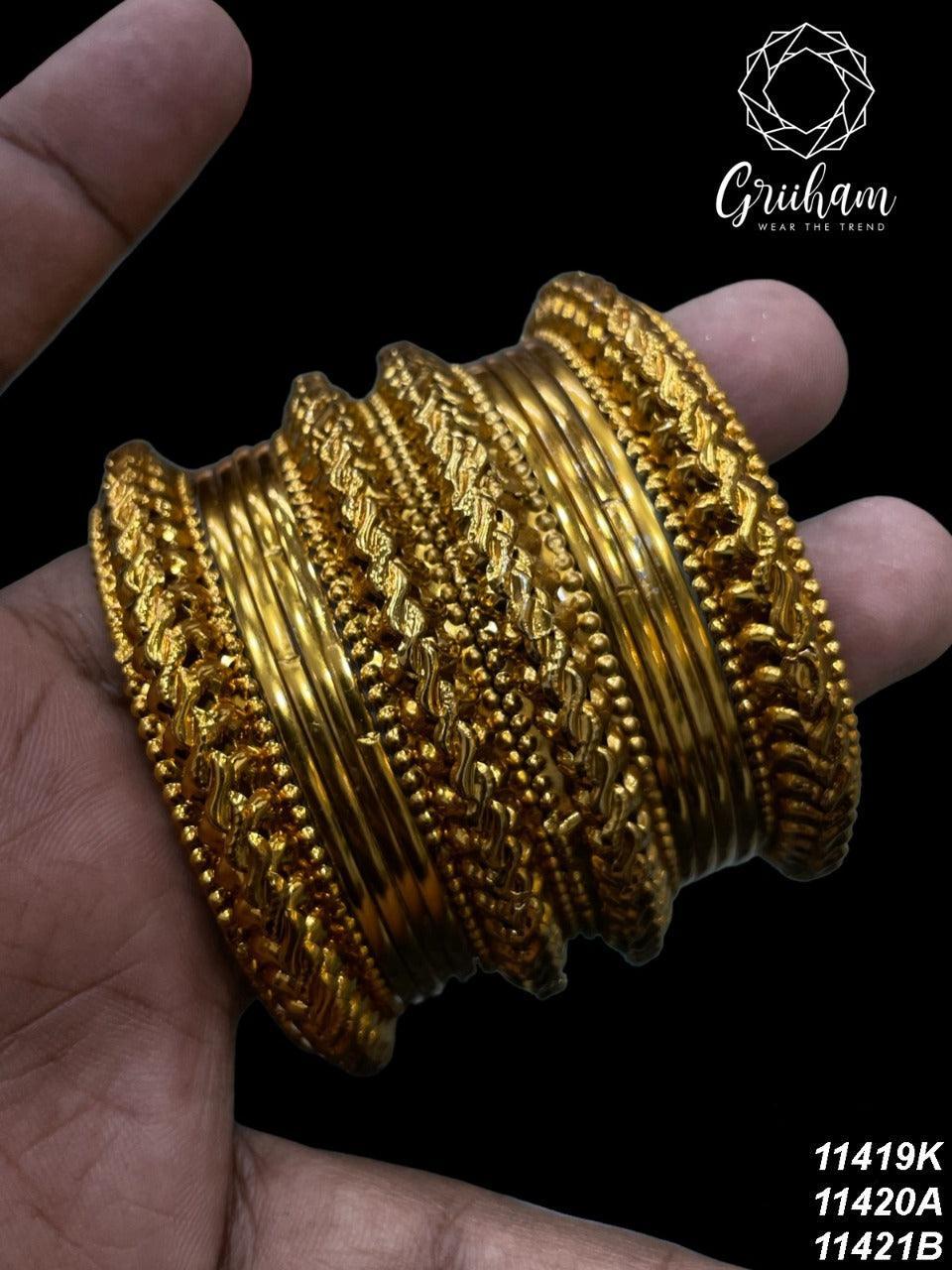 Fancy Mehendi Gold Plated Set of 12 Bangles