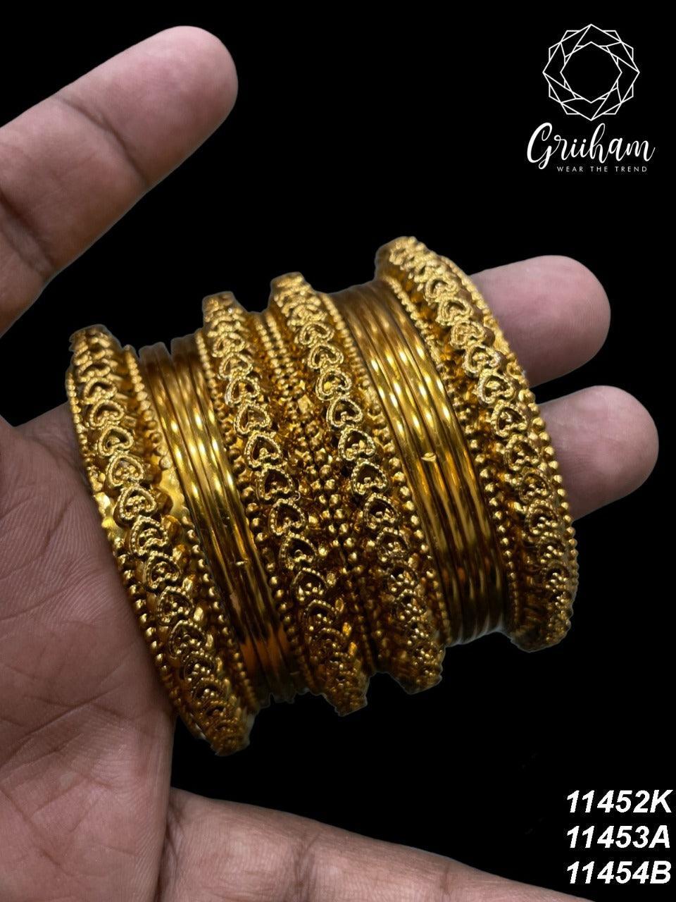 Fancy Mehendi Gold Plated Set of 12 Bangles - Griiham