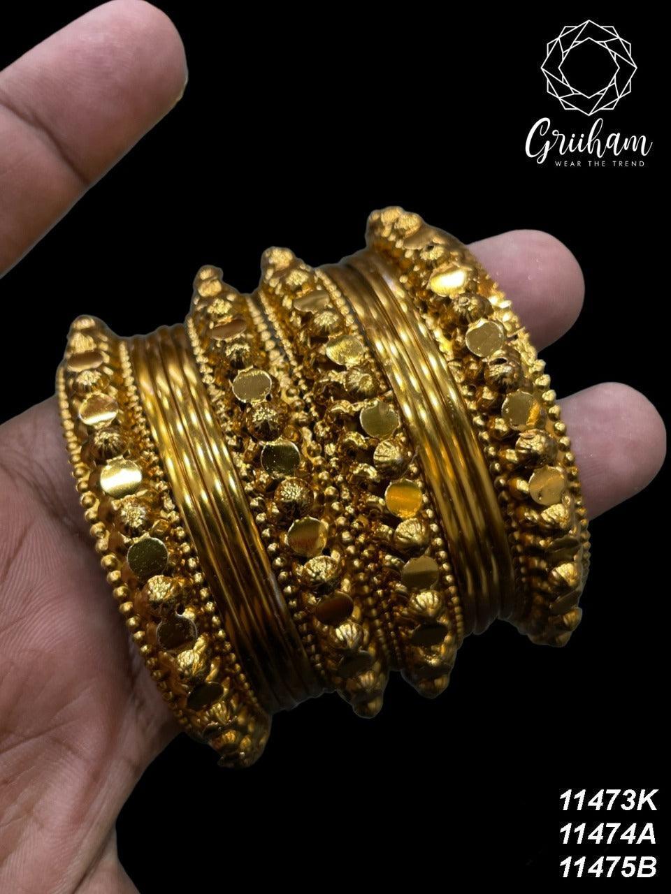 Fancy Mehendi Gold Plated Set of 12 Bangles - Griiham