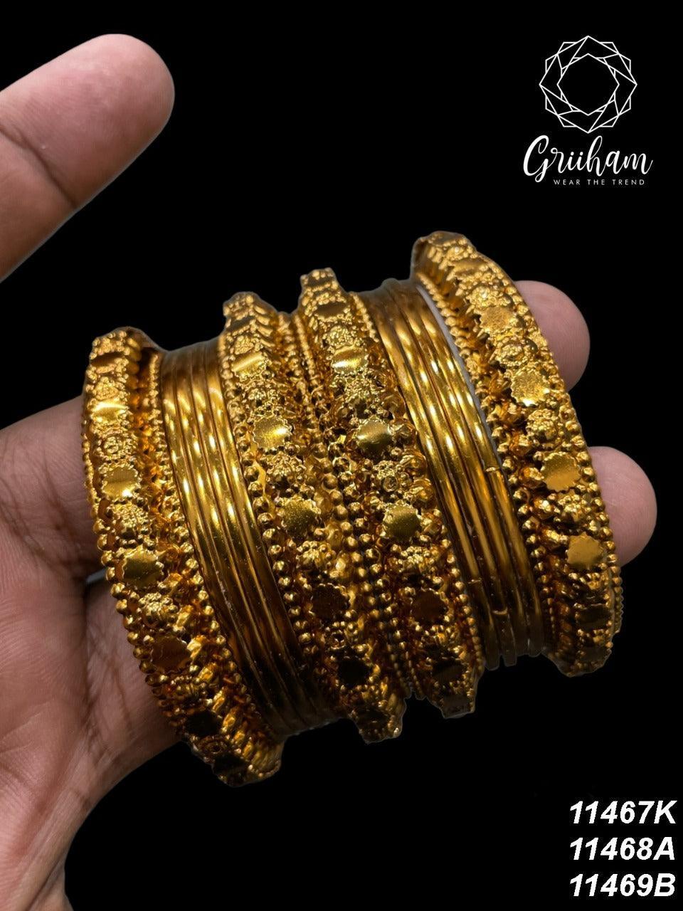 Fancy Mehendi Gold Plated Set of 12 Bangles - Griiham