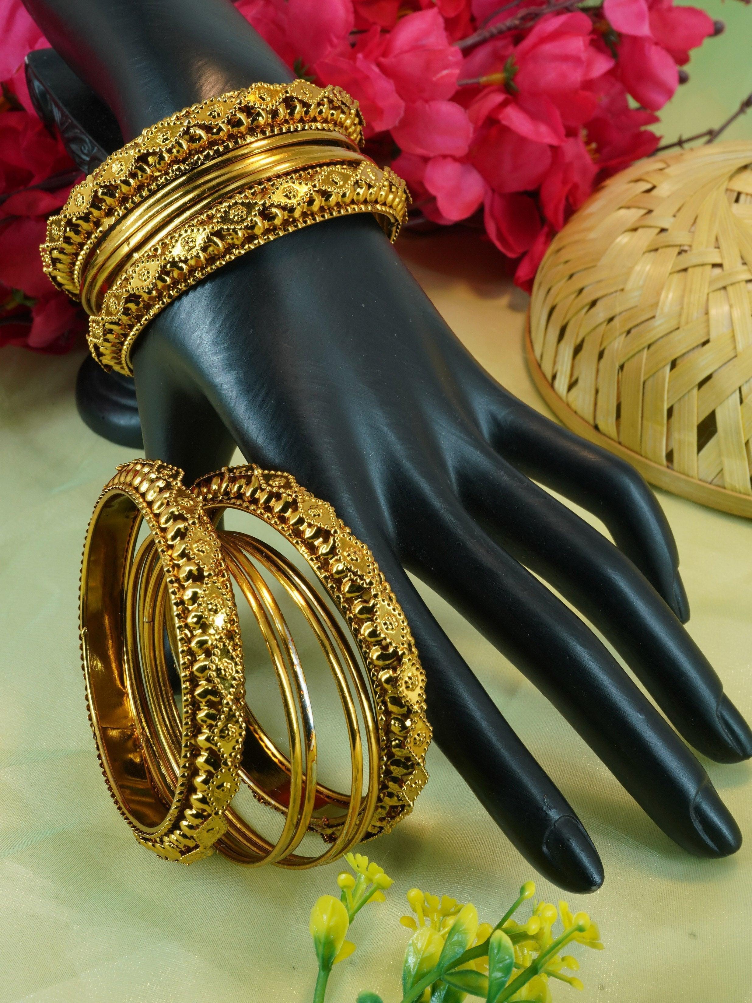 Fancy Mehendi Gold Plated Set of 12 Bangles - Griiham