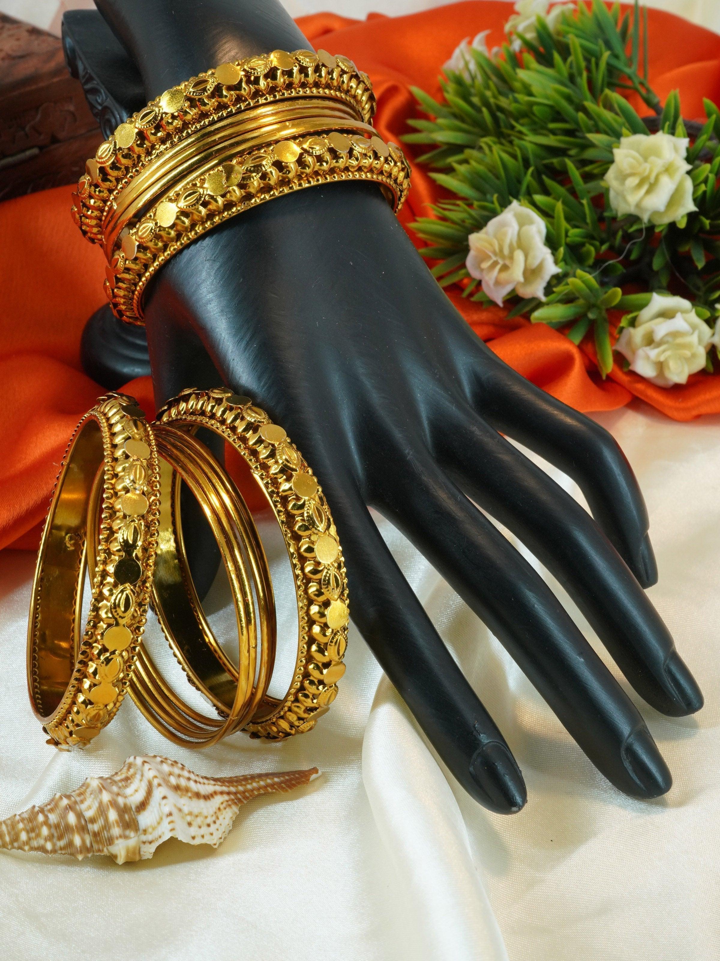 Fancy Mehendi Gold Plated Set of 12 Bangles - Griiham