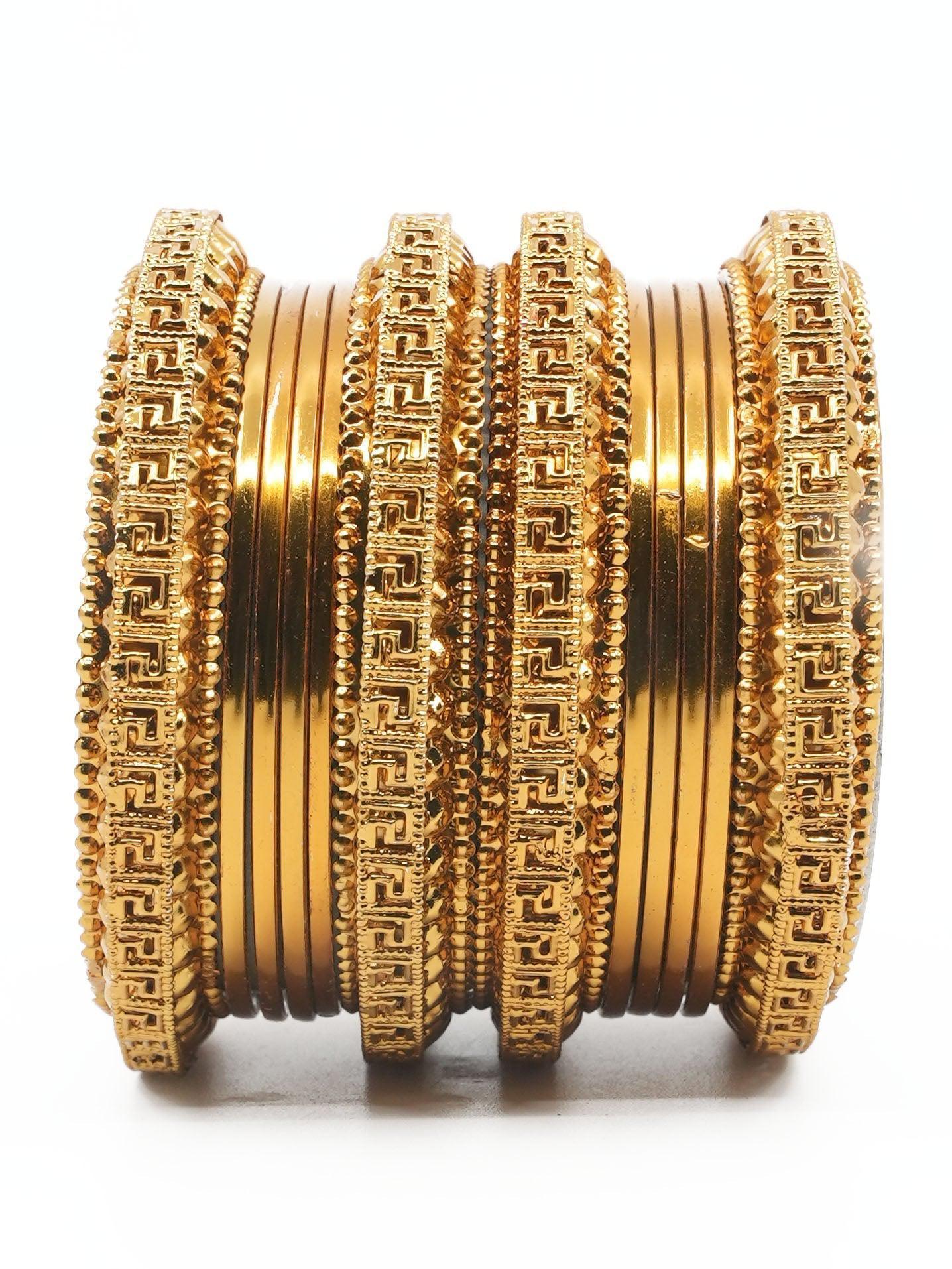 Fancy Mehendi Gold Plated Set of 12 Bangles - Griiham