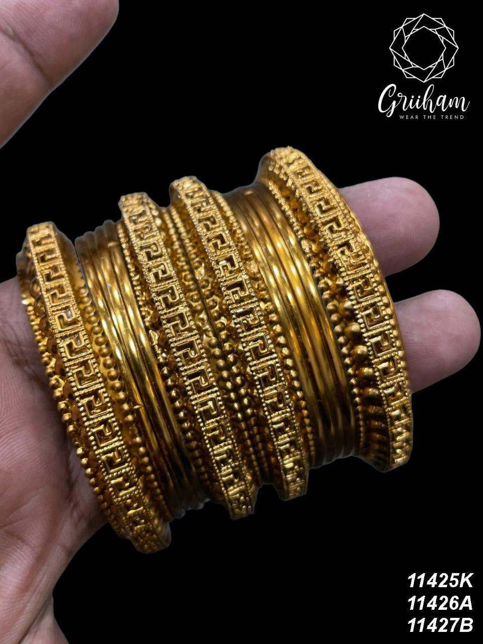 Fancy Mehendi Gold Plated Set of 12 Bangles - Griiham