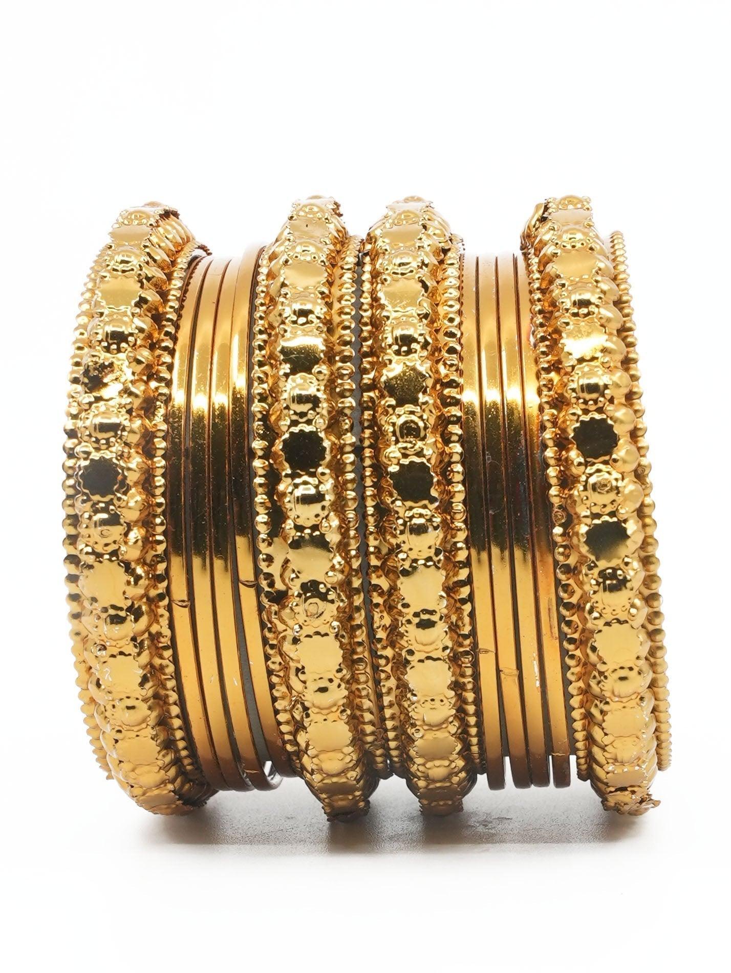 Fancy Mehendi Gold Plated Set of 12 Bangles - Griiham