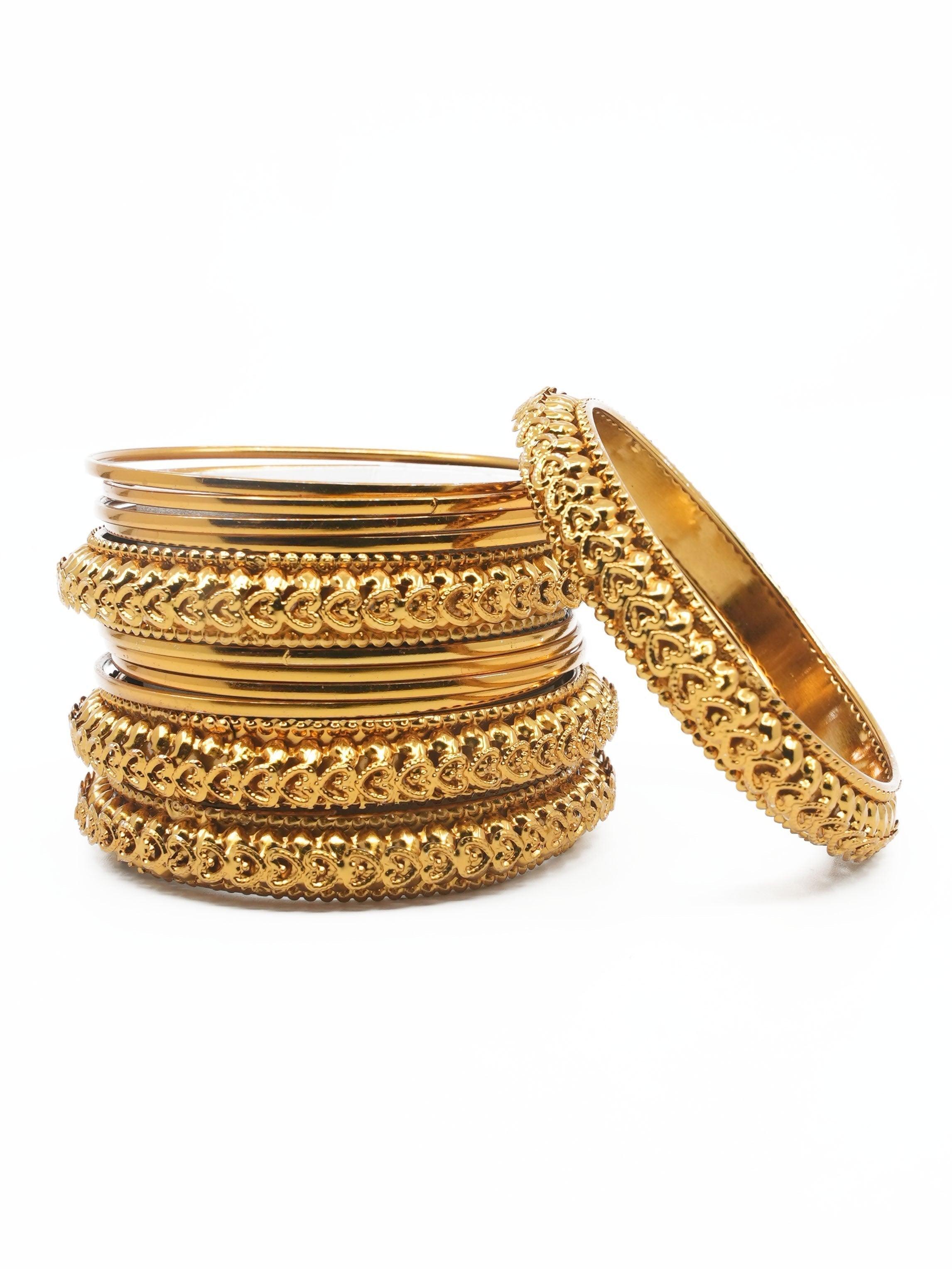 Fancy Mehendi Gold Plated Set of 12 Bangles - Griiham