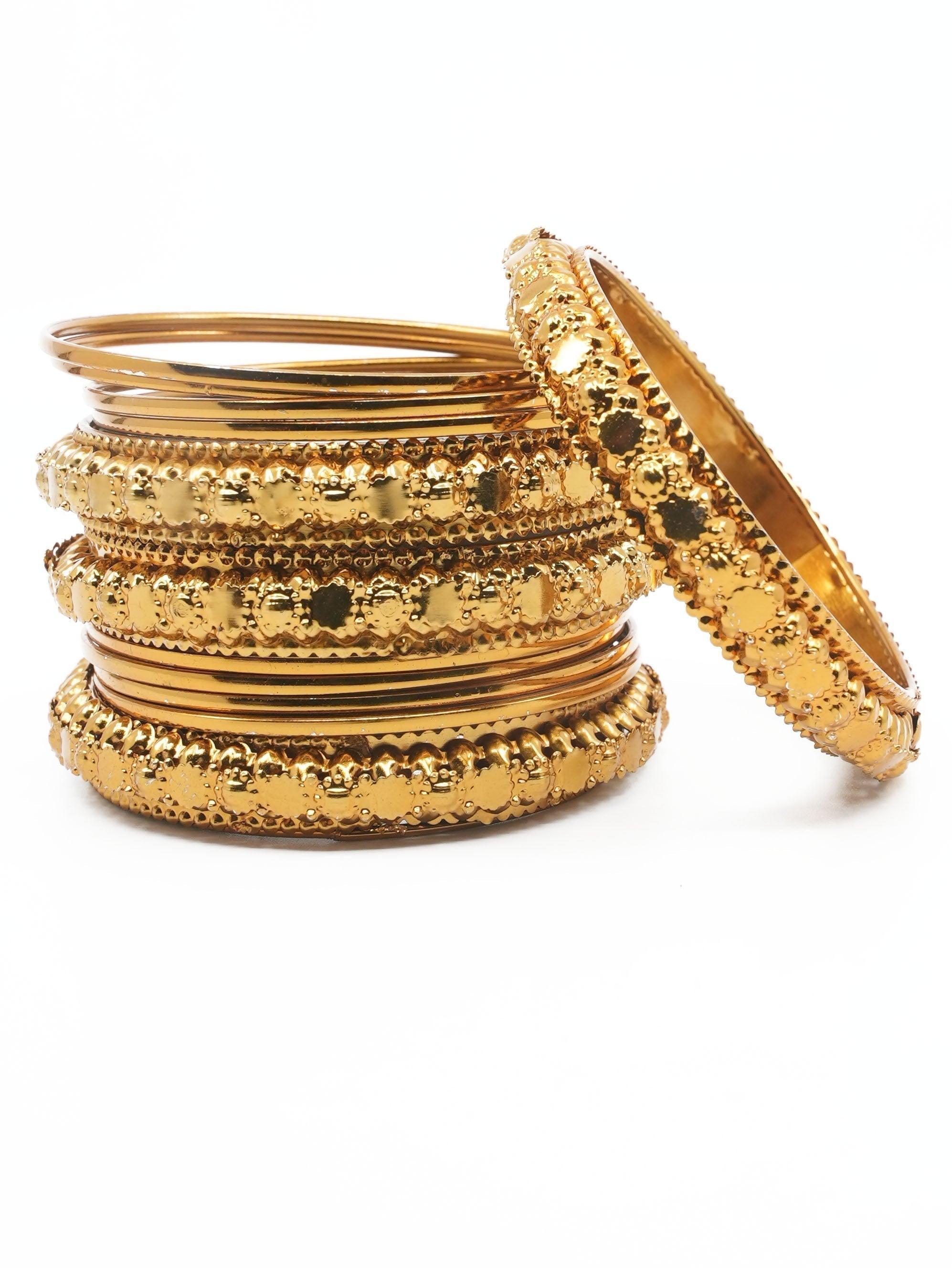 Fancy Mehendi Gold Plated Set of 12 Bangles - Griiham