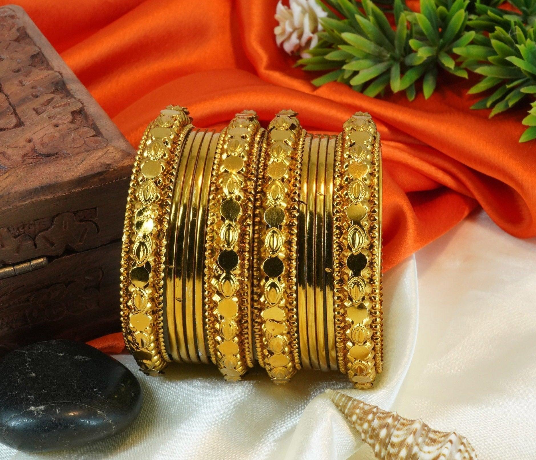 Fancy Mehendi Gold Plated Set of 12 Bangles
