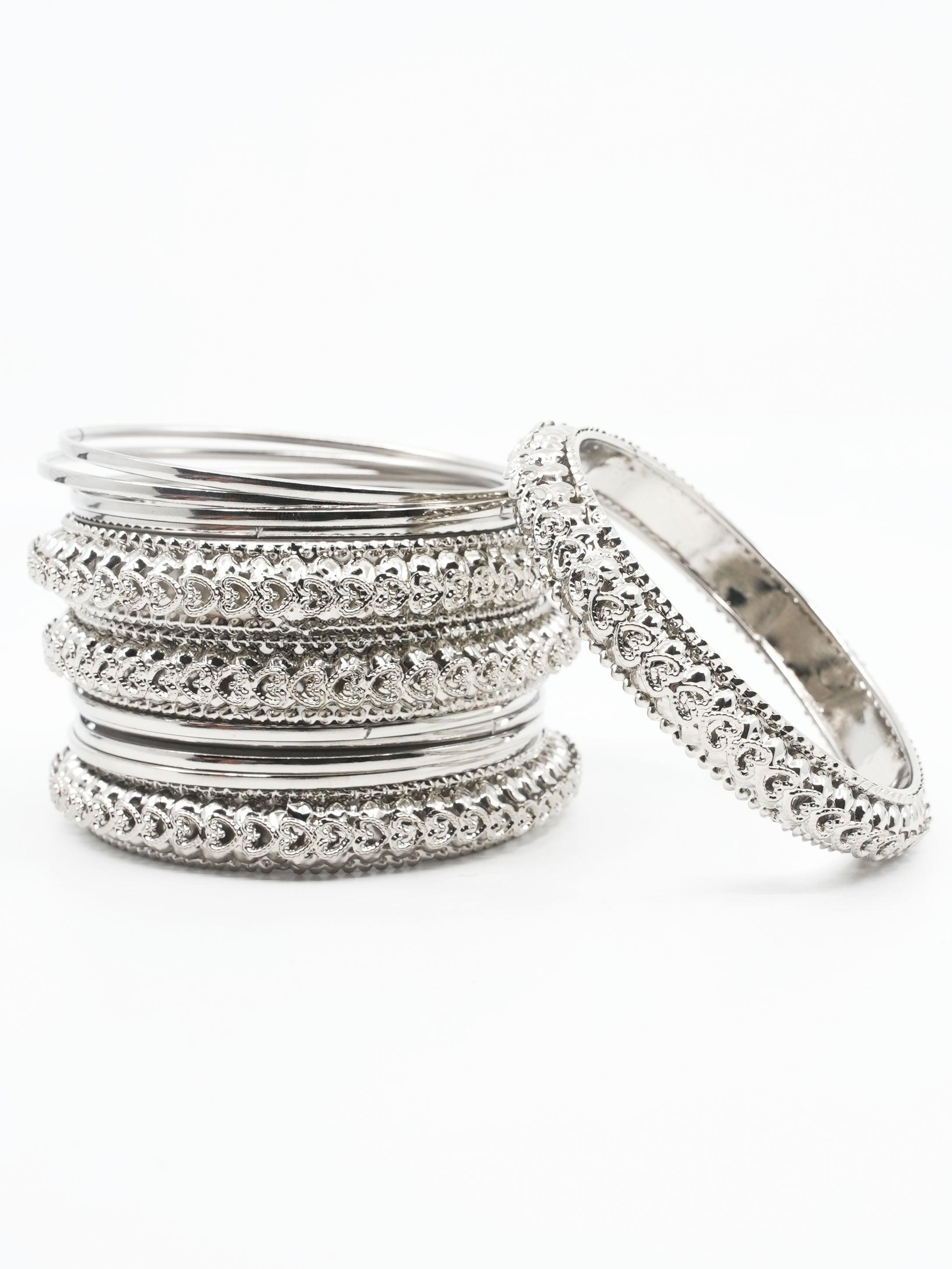 Fancy Silver Plated Bangles Set of 12 bangles 11455K - Griiham