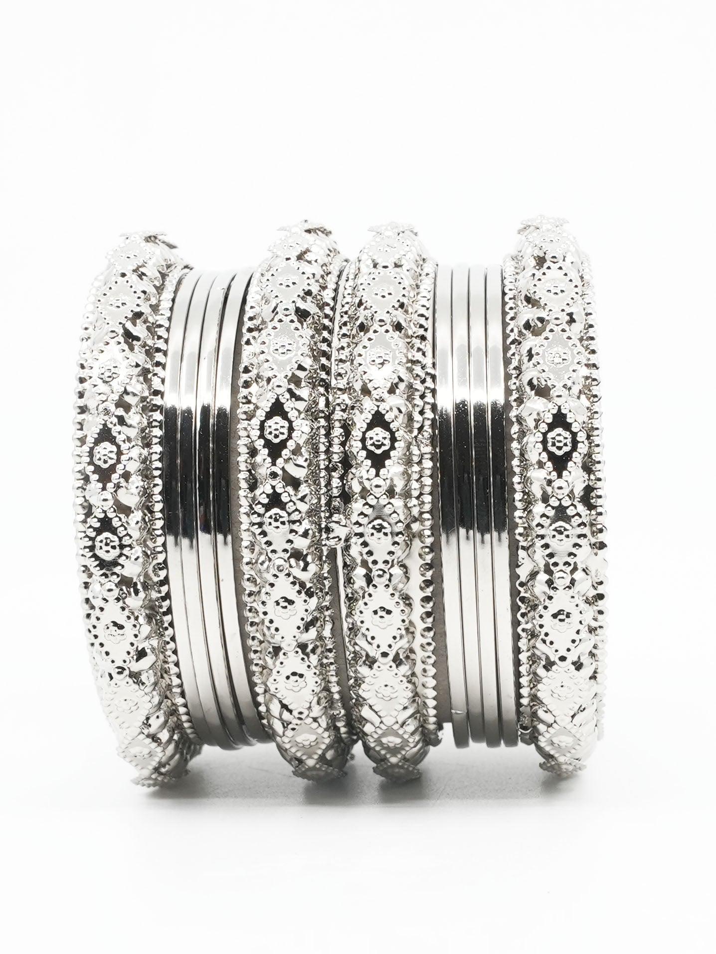 Fancy Silver Plated Bangles Set of 12 bangles 11458K - Griiham