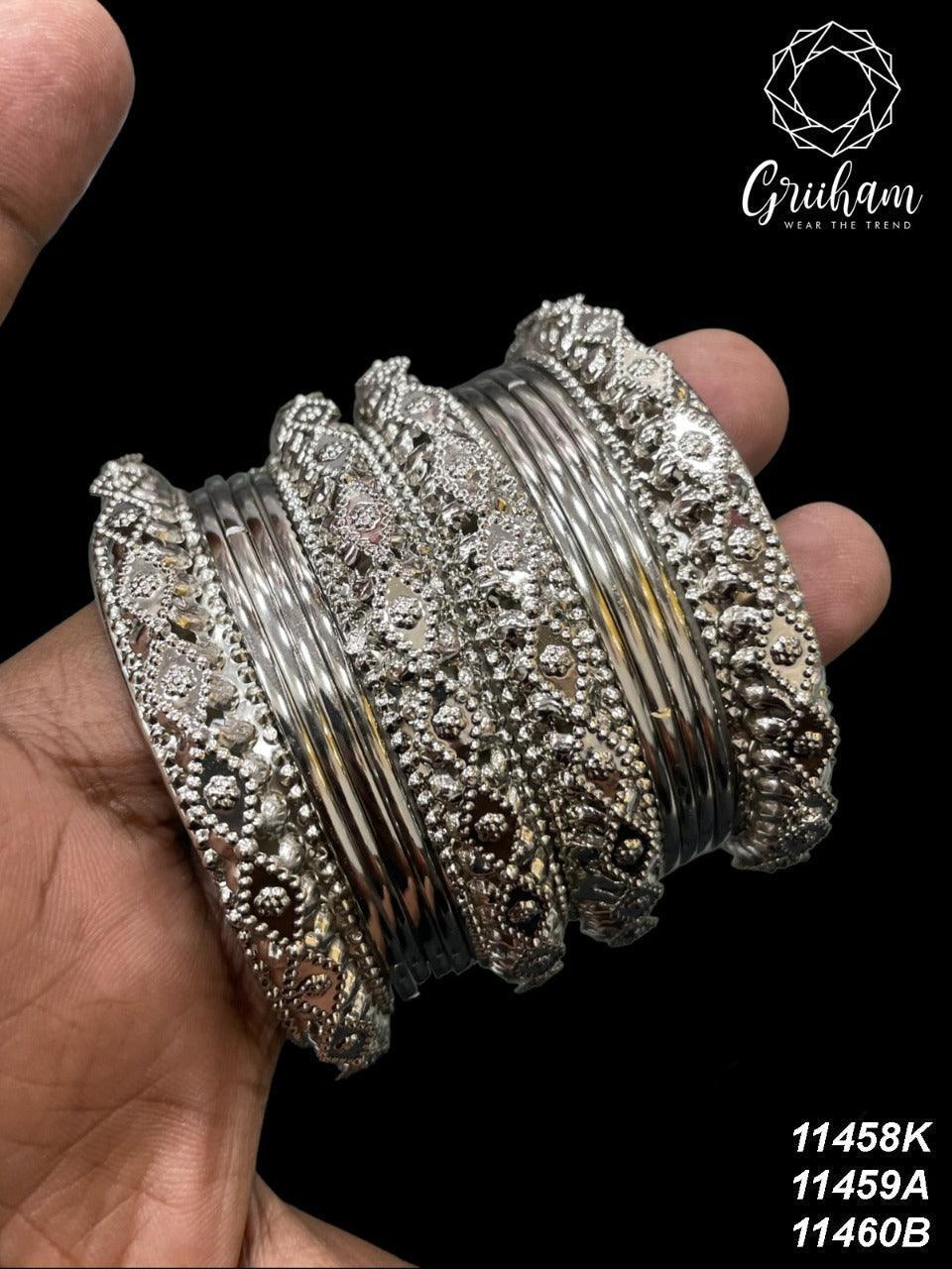 Fancy Silver Plated Bangles Set of 12 bangles 11458K - Griiham