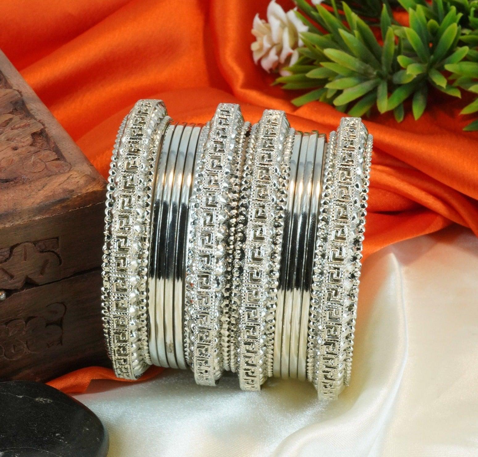 Fancy Silver plated Set of 12 Bangles