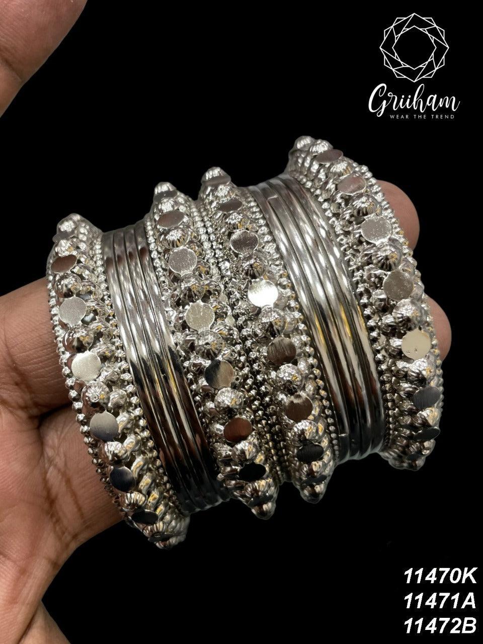 Fancy Silver plated Set of 12 Bangles - Griiham