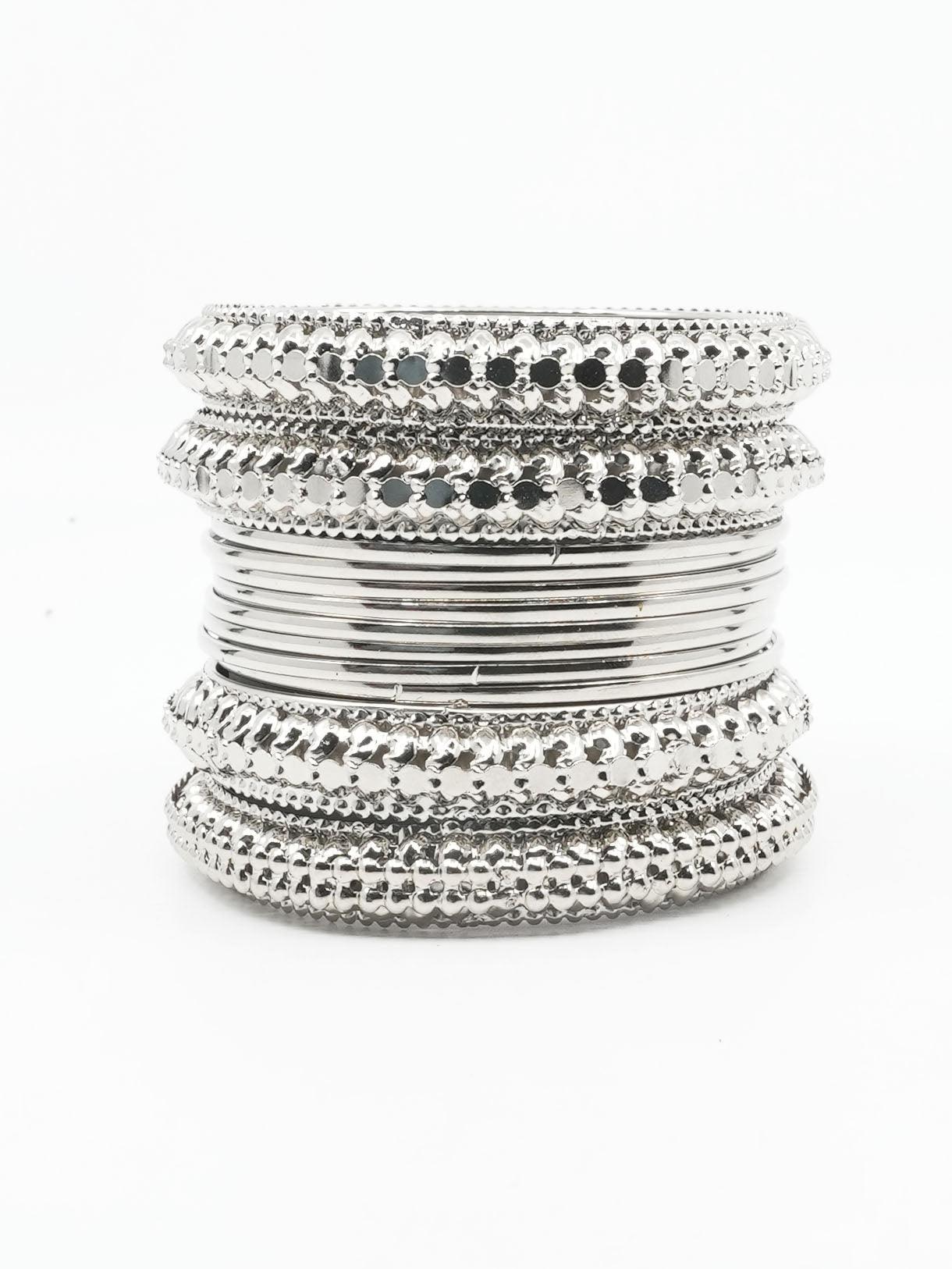 Fancy Silver plated Set of 12 Bangles – Griiham - Main Image