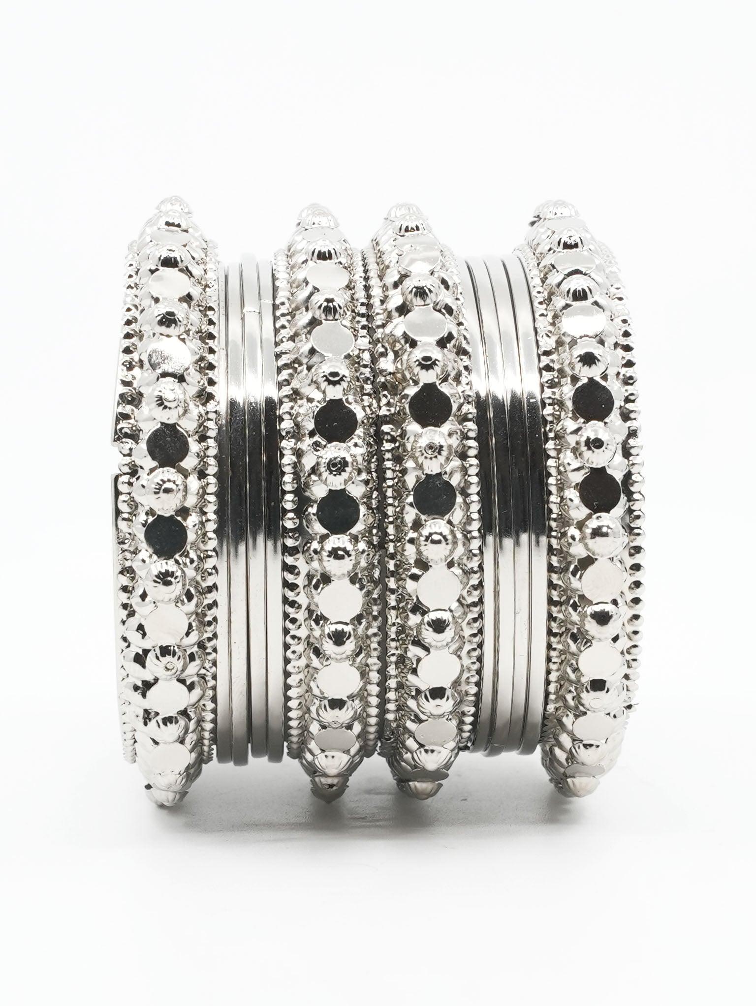 Fancy Silver plated Set of 12 Bangles - Griiham