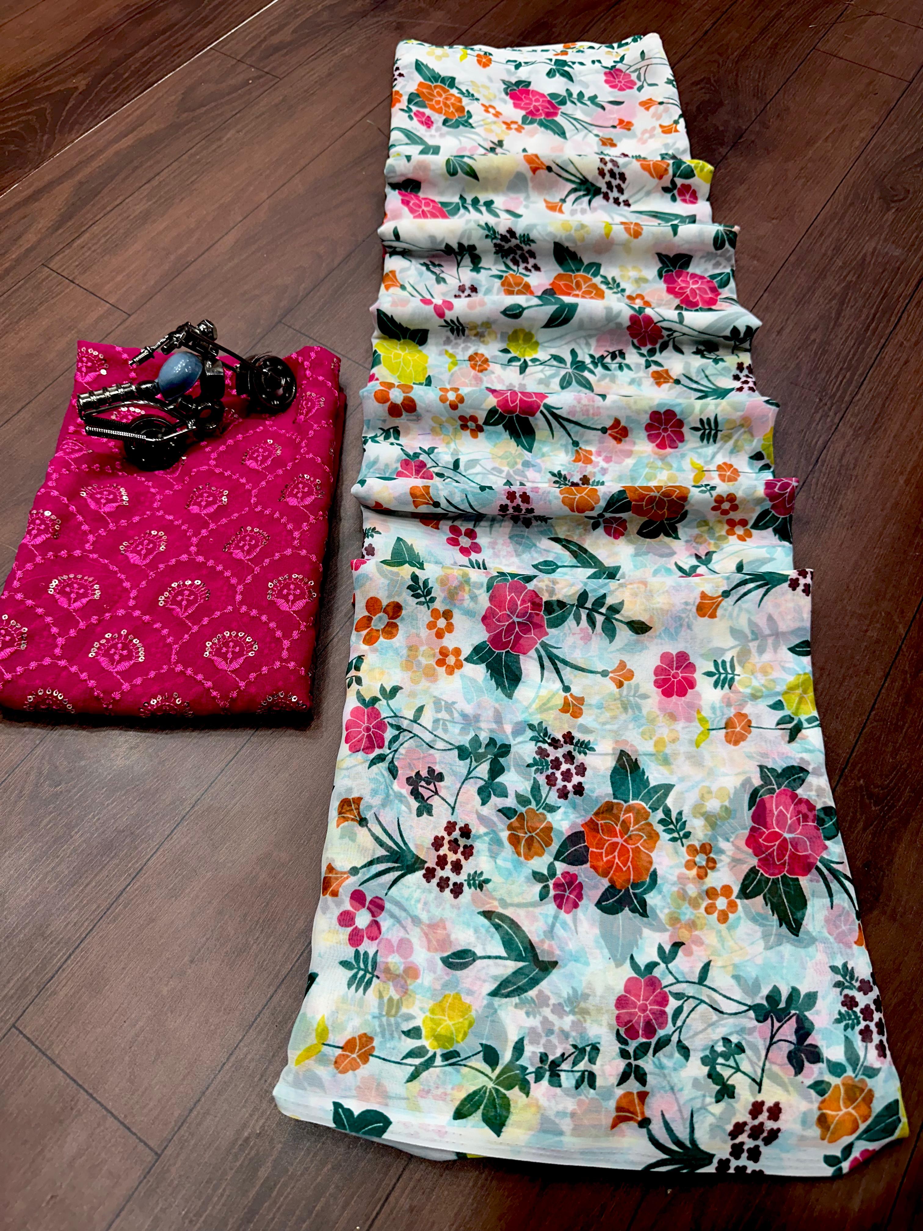 Fancy georgette saree with floral print saree 23434N